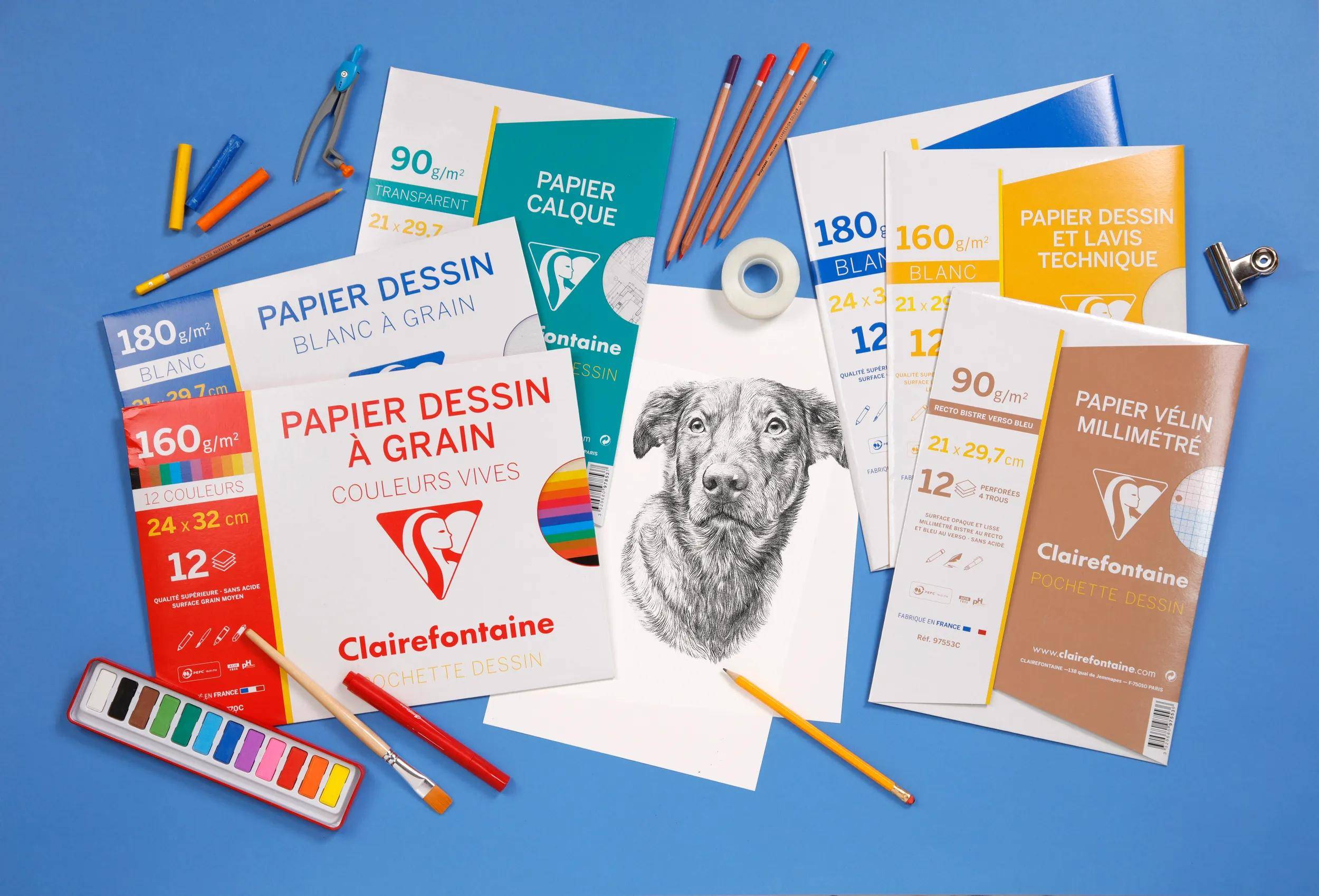 Clairefontaine 10x Gekörntes Zeichenpapier, Packung 12 Bl A4, 125g, weiß 96154C