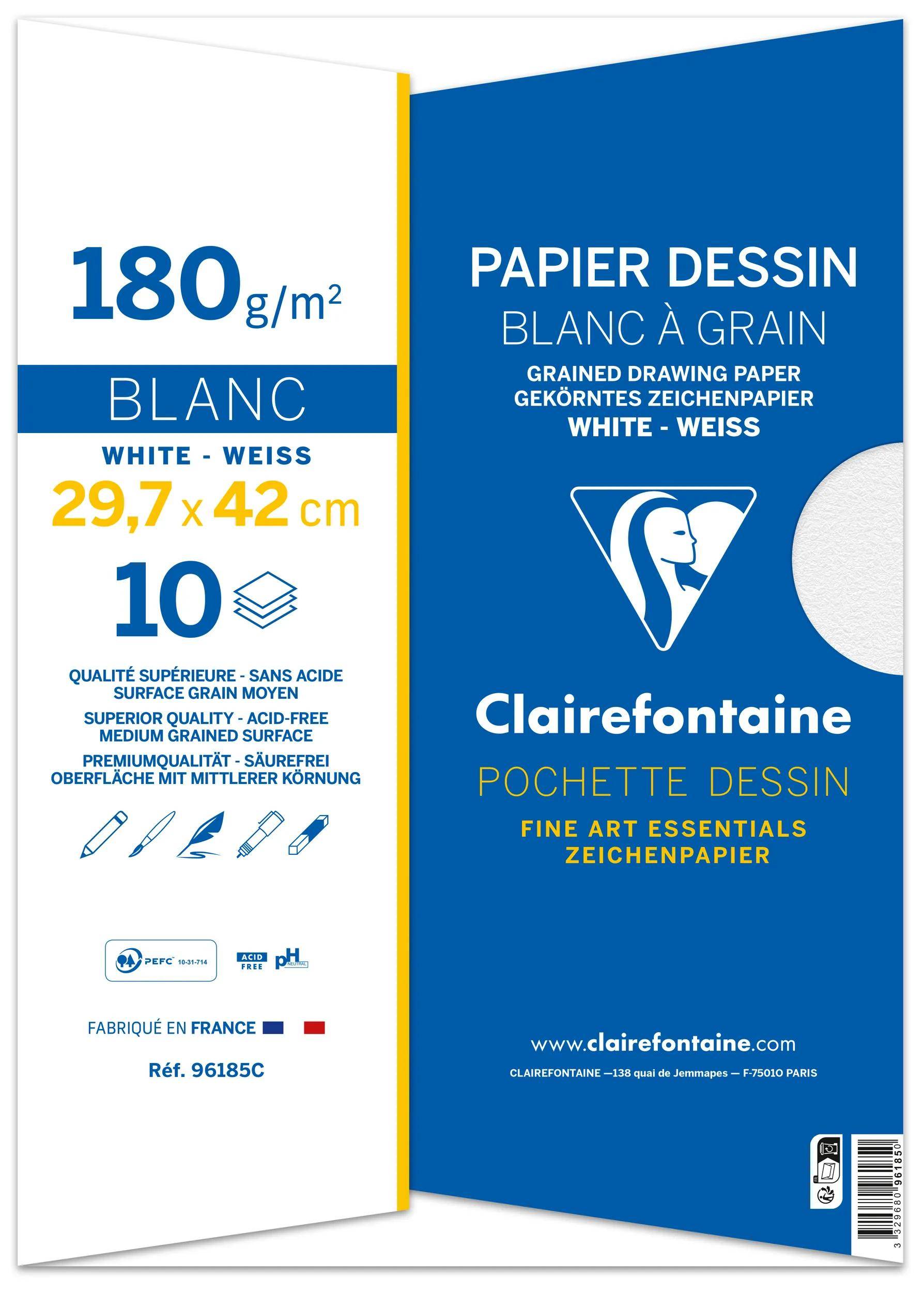 Clairefontaine Skizzenpapierschachtel, weiß und blau, beschriftet mit „180 g/m²