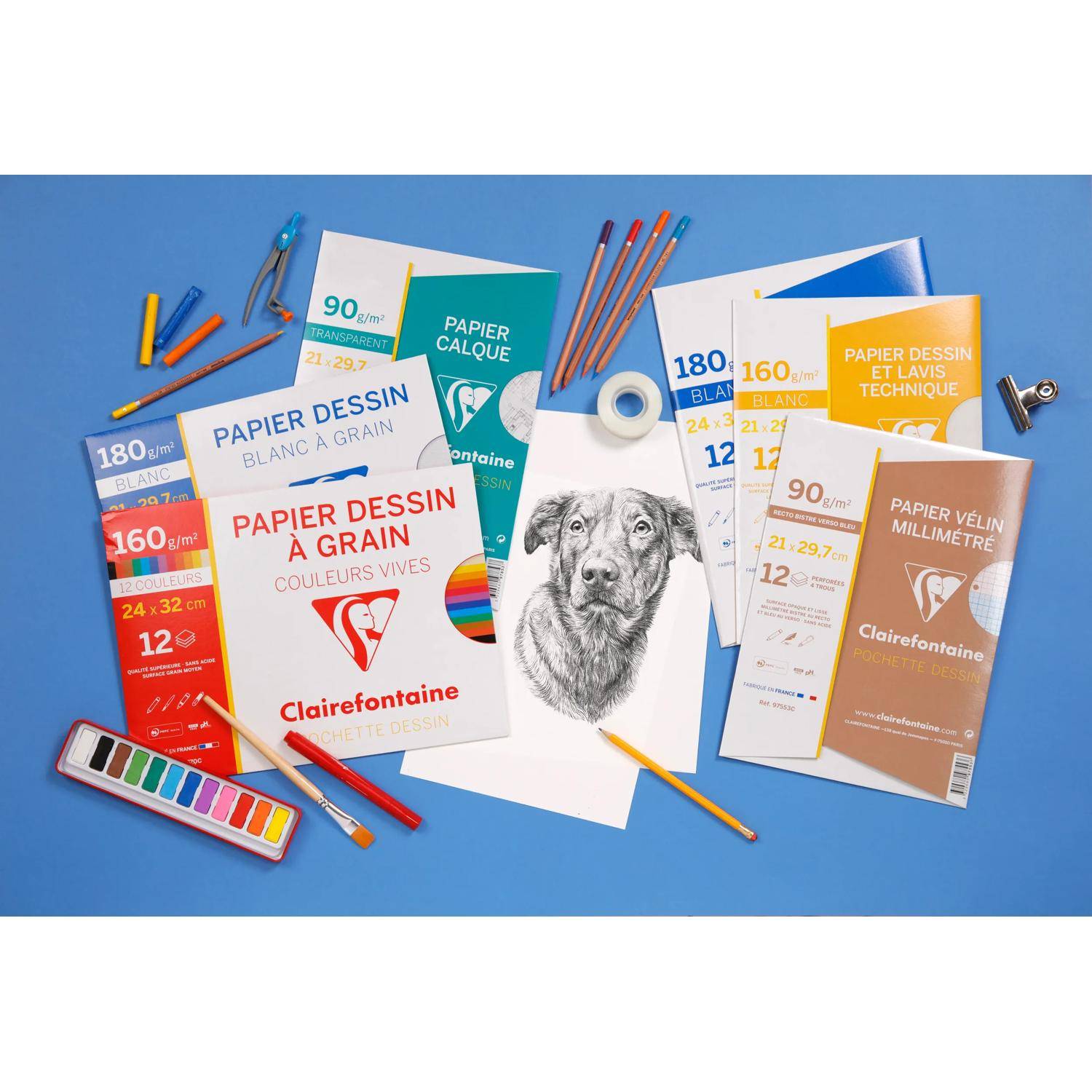 Clairefontaine 10x Gekörntes Zeichenpapier Pack. 12 Blatt 24x32cm weiß 96174C