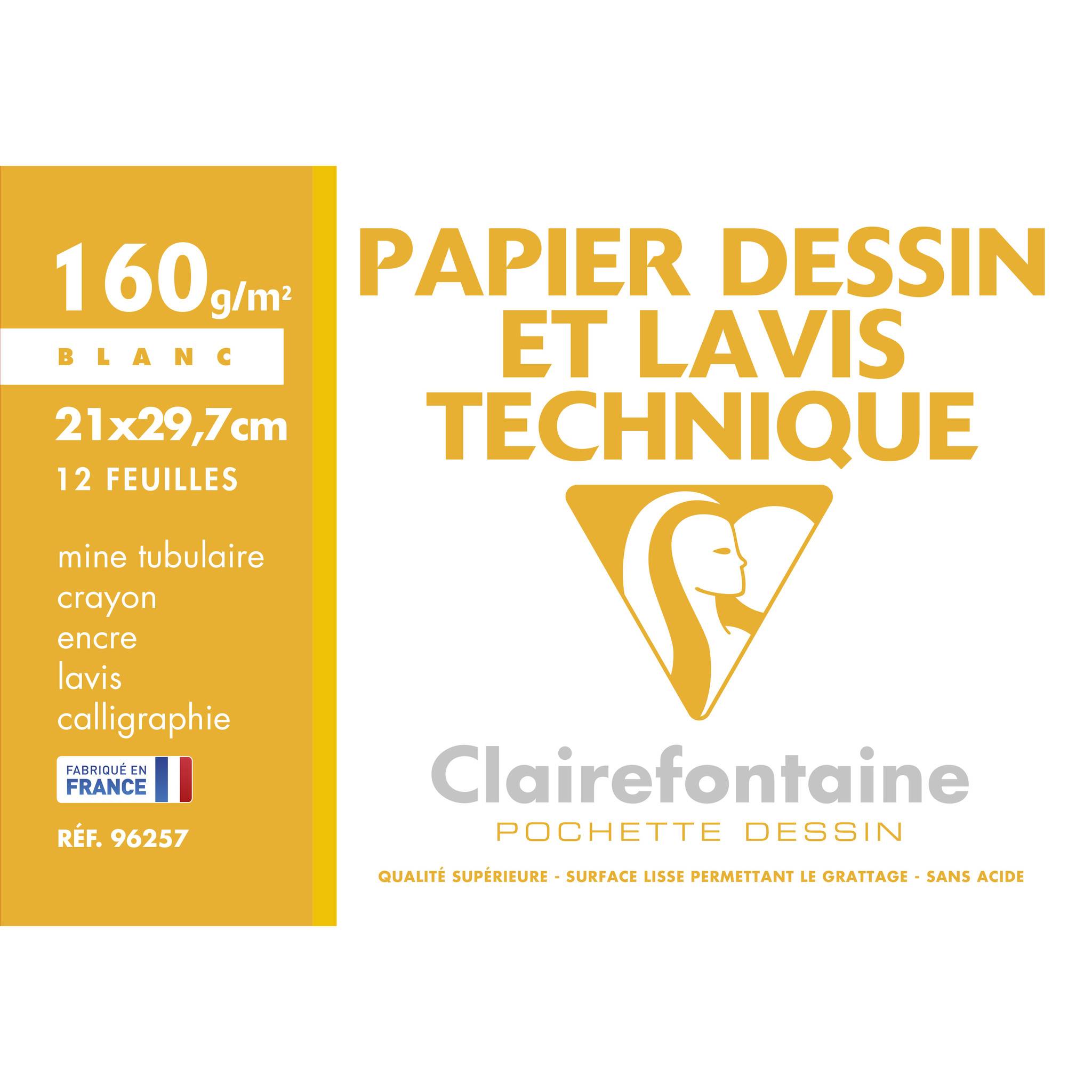Clairefontaine 10x Lavis, Technisches Zeichenpapier A4, Pkg 12 Bogen 160g 96257C