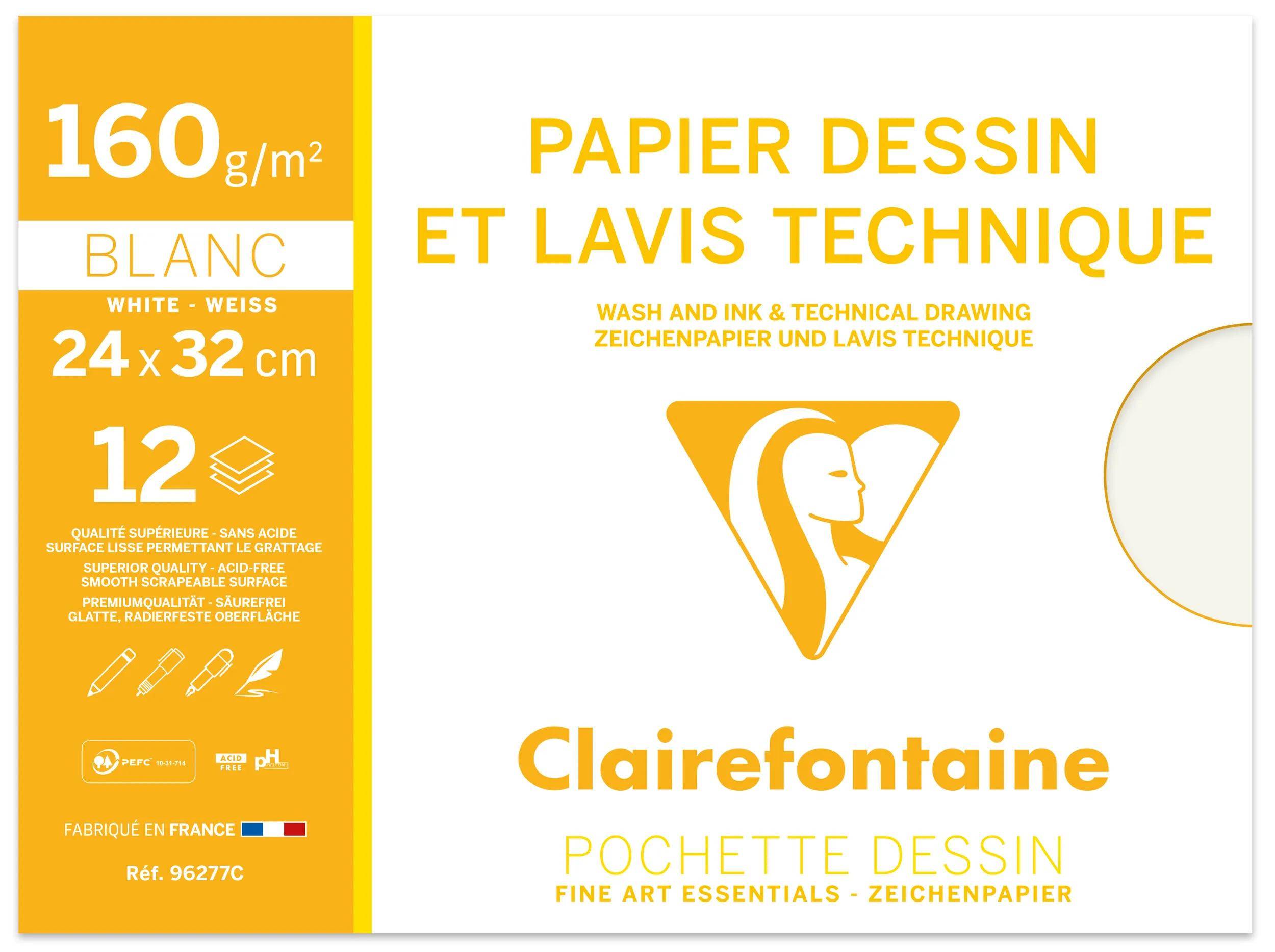 Clairefontaine 10x Technisches Zeichenpapier 24x32cm 160g Pack. 12 Bogen 96277C