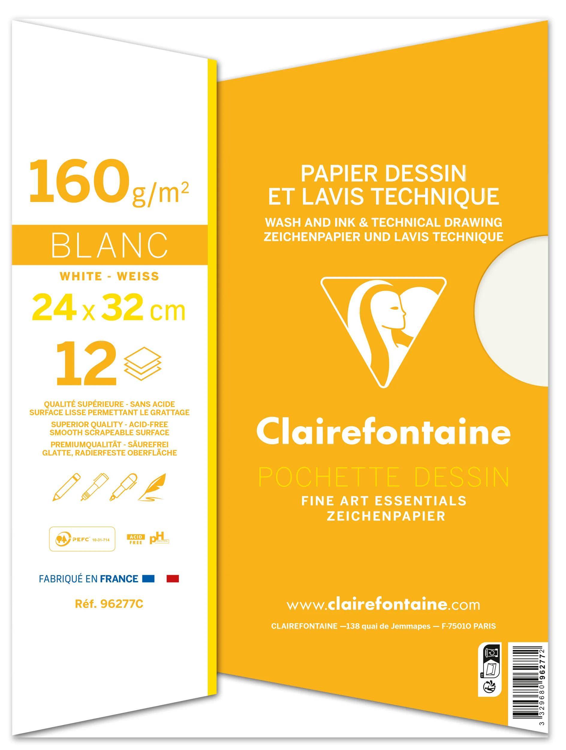 Clairefontaine 10x Technisches Zeichenpapier 24x32cm 160g Pack. 12 Bogen 96277C