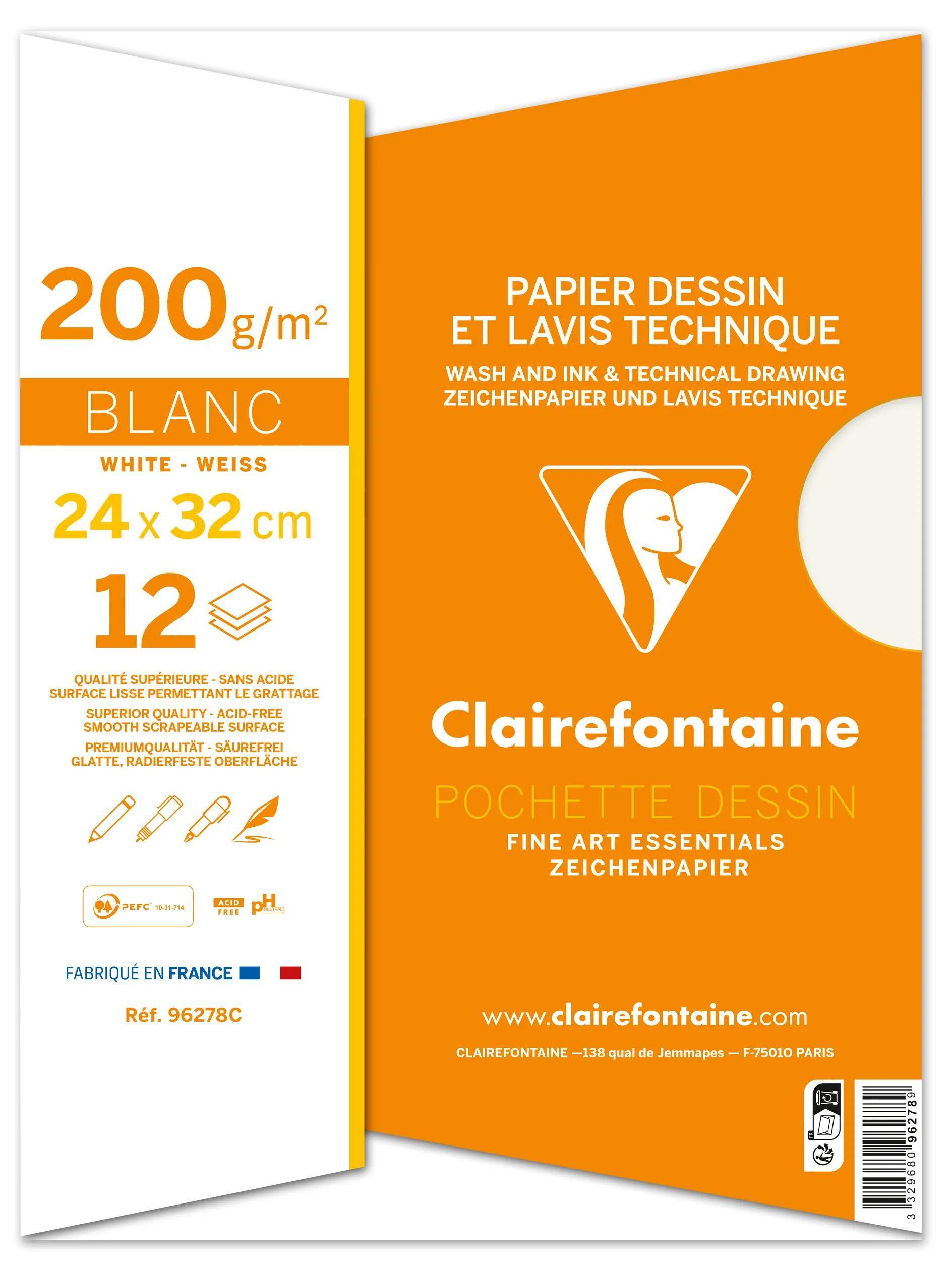 Clairefontaine 10x Technisches Zeichenpapier 24x32cm 200g Pack. 12 Bogen 96278C