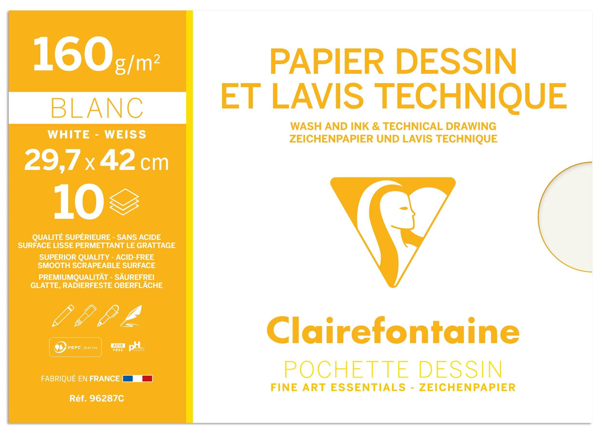 Clairefontaine 10x Lavis, Technisches Zeichenpapier A3, Pkg 10 Bogen 160g 96287C