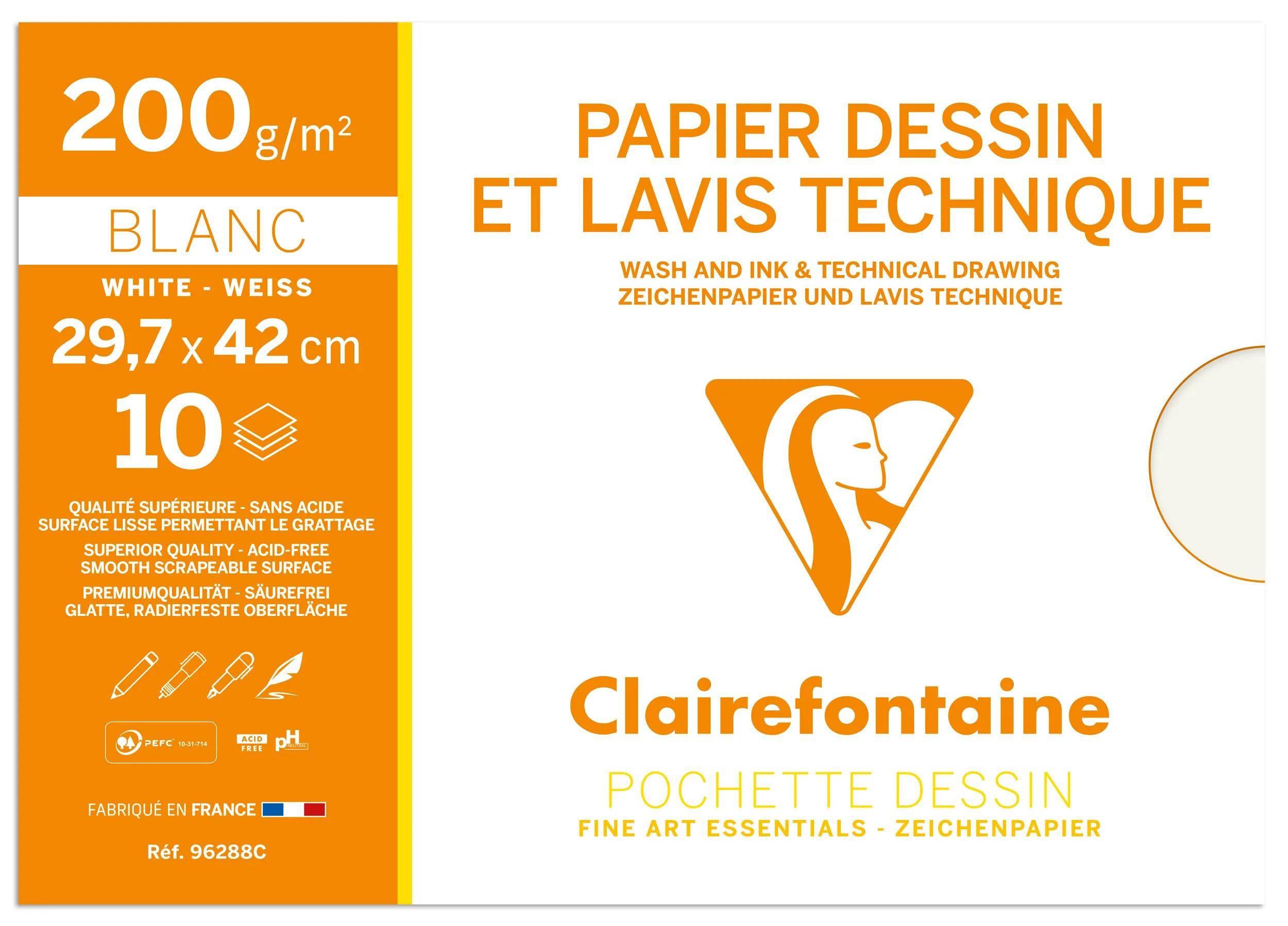 Clairefontaine 10x Lavis, Technisches Zeichenpapier A3, Pkg 10 Bogen 200g 96288C