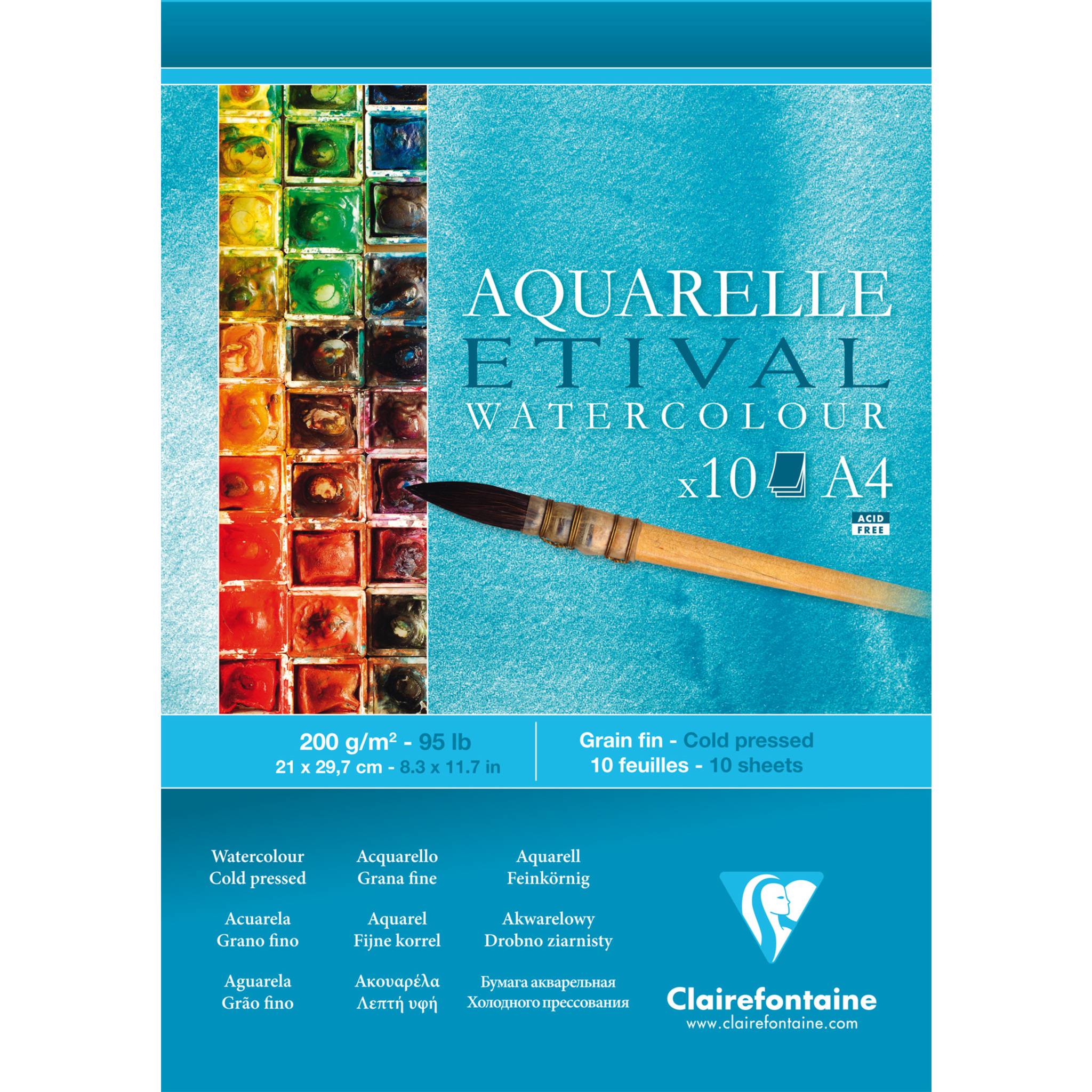Clairefontaine 5x Etival Aquarellpapier feinkörnig, Block A4 10 Blatt 96302C