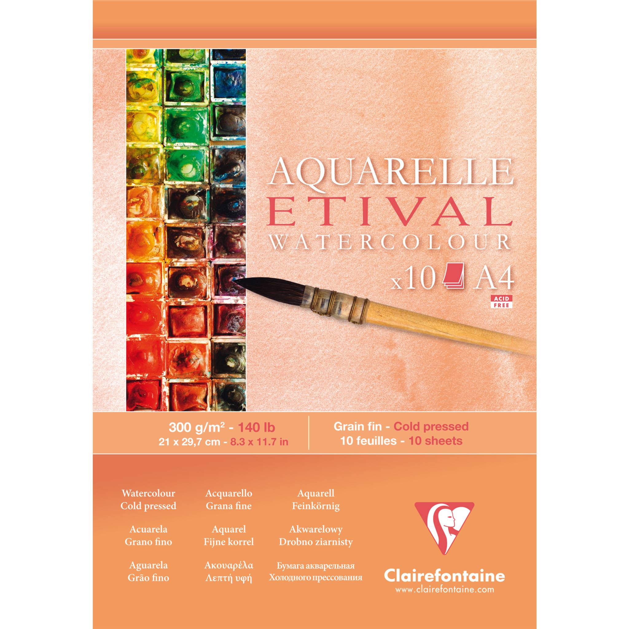 Clairefontaine 5x Etival Aquarellpapier feinkörnig, Block A4 10 Blatt 96305C