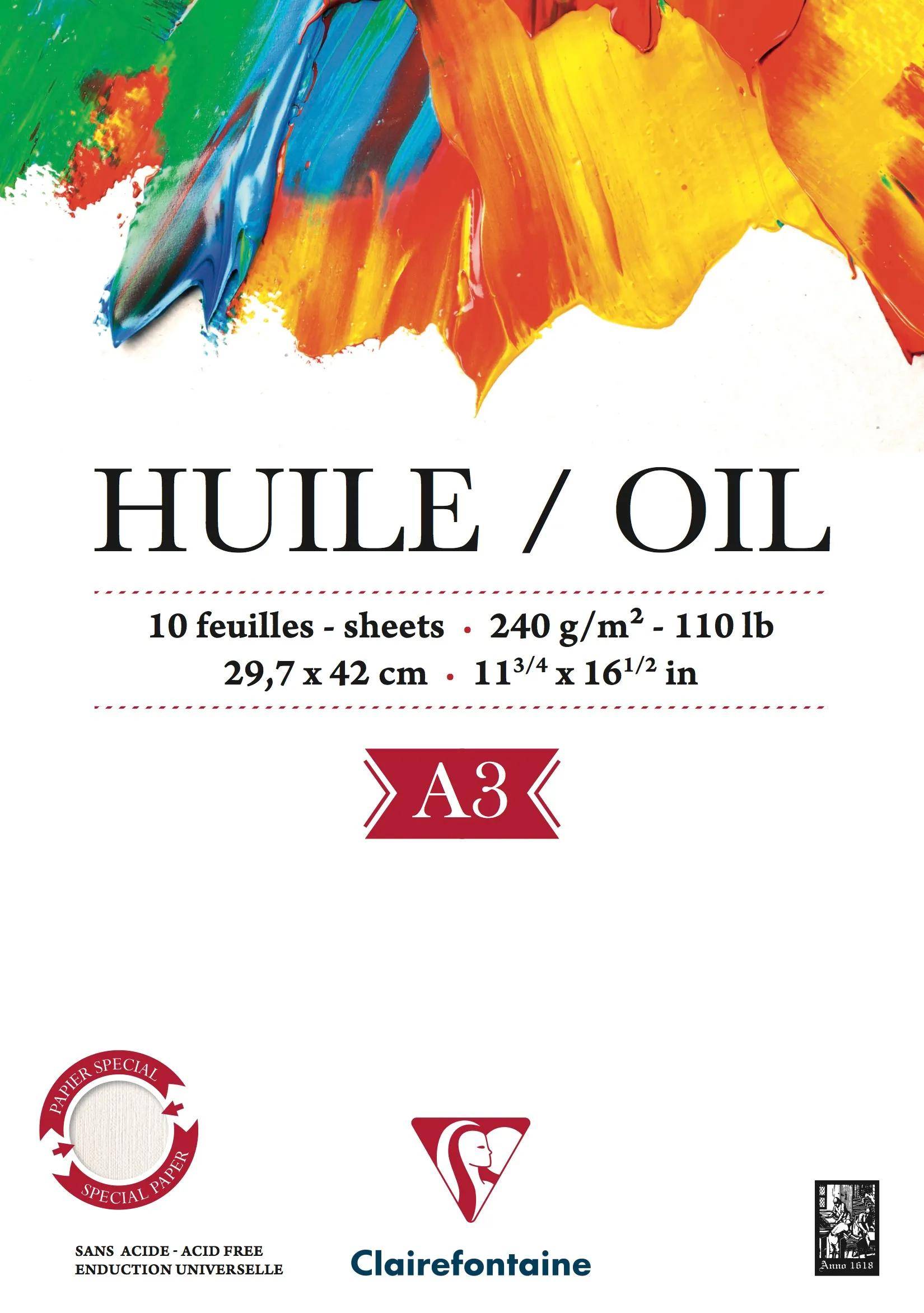 Deckel eines Ölmalpapierblockes mit Bezeichnung „HUILE / OIL