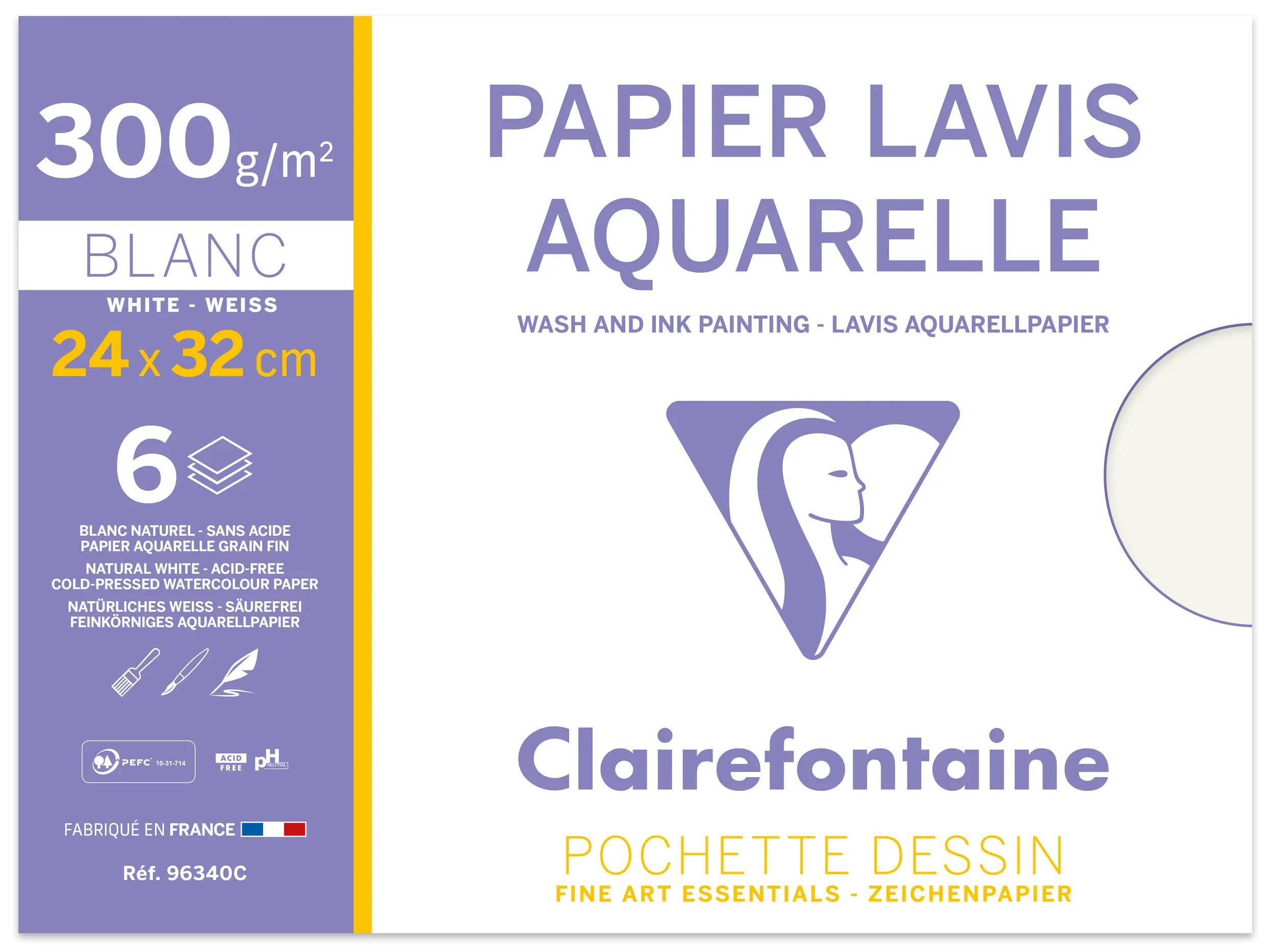 Clairefontaine 5x Lavis Aquarellpapier, Packung mit 6 Blatt, 24x32cm 300g 96340C