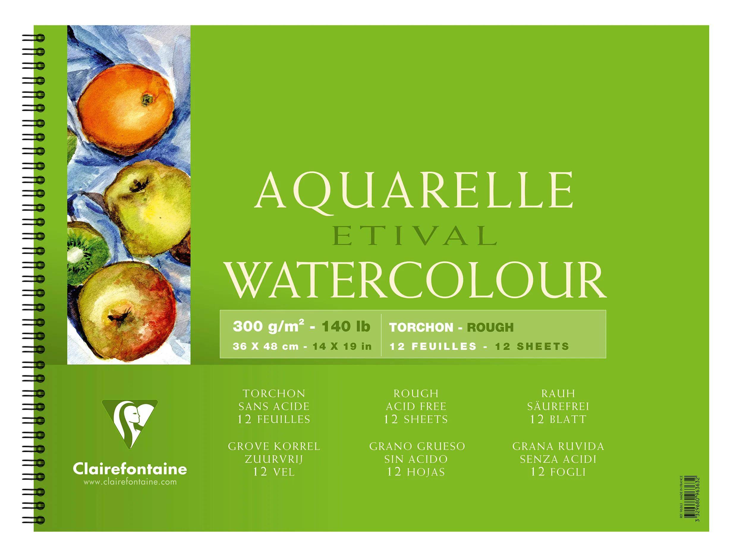 Clairefontaine 5x Aquarellpapier Block mit Doppelspirale 12 Blatt 36x48cm 96363C