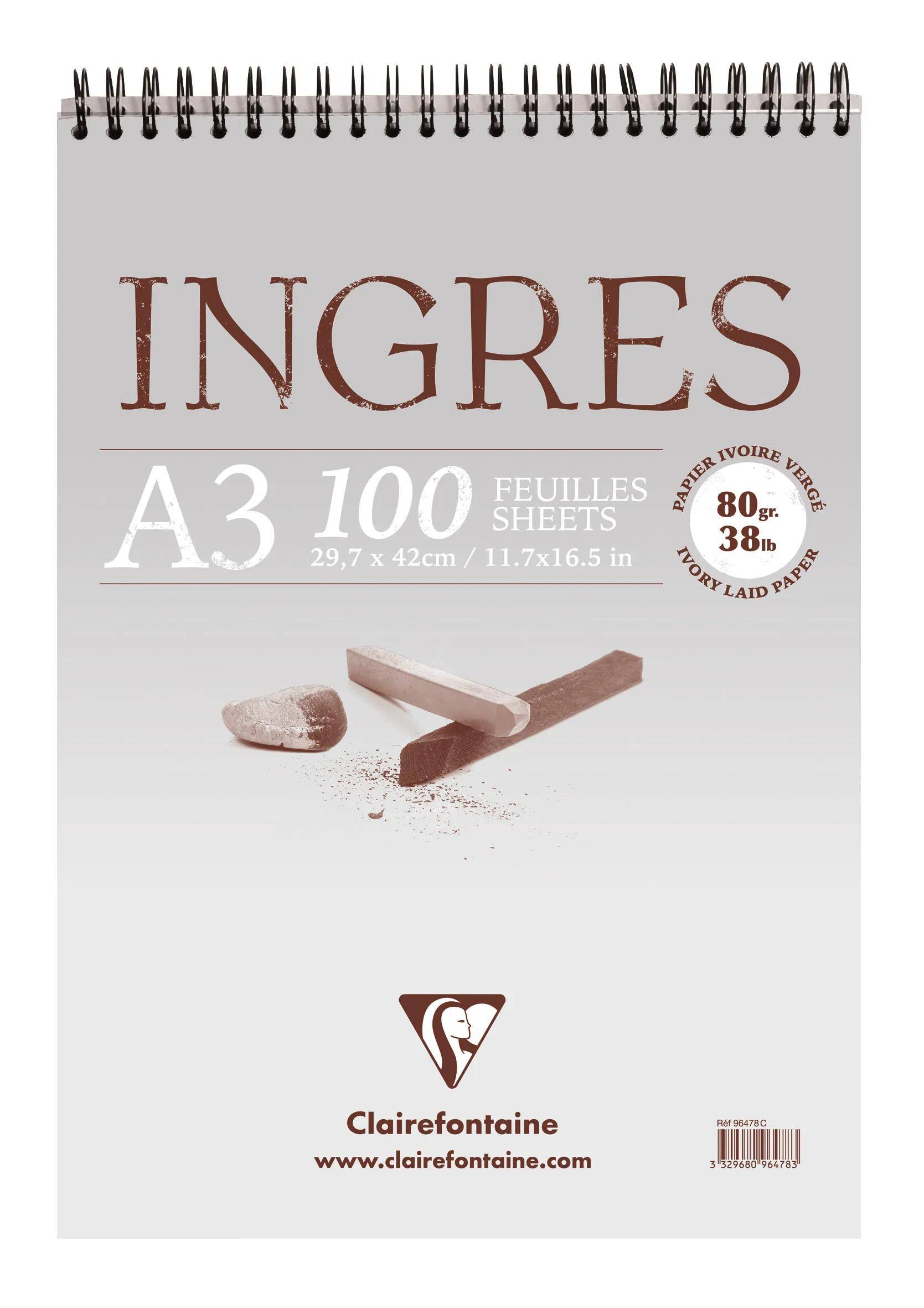 Clairefontaine 5x Ingres Studien, Spiralblock A3, 100 Blatt 80g 96478C