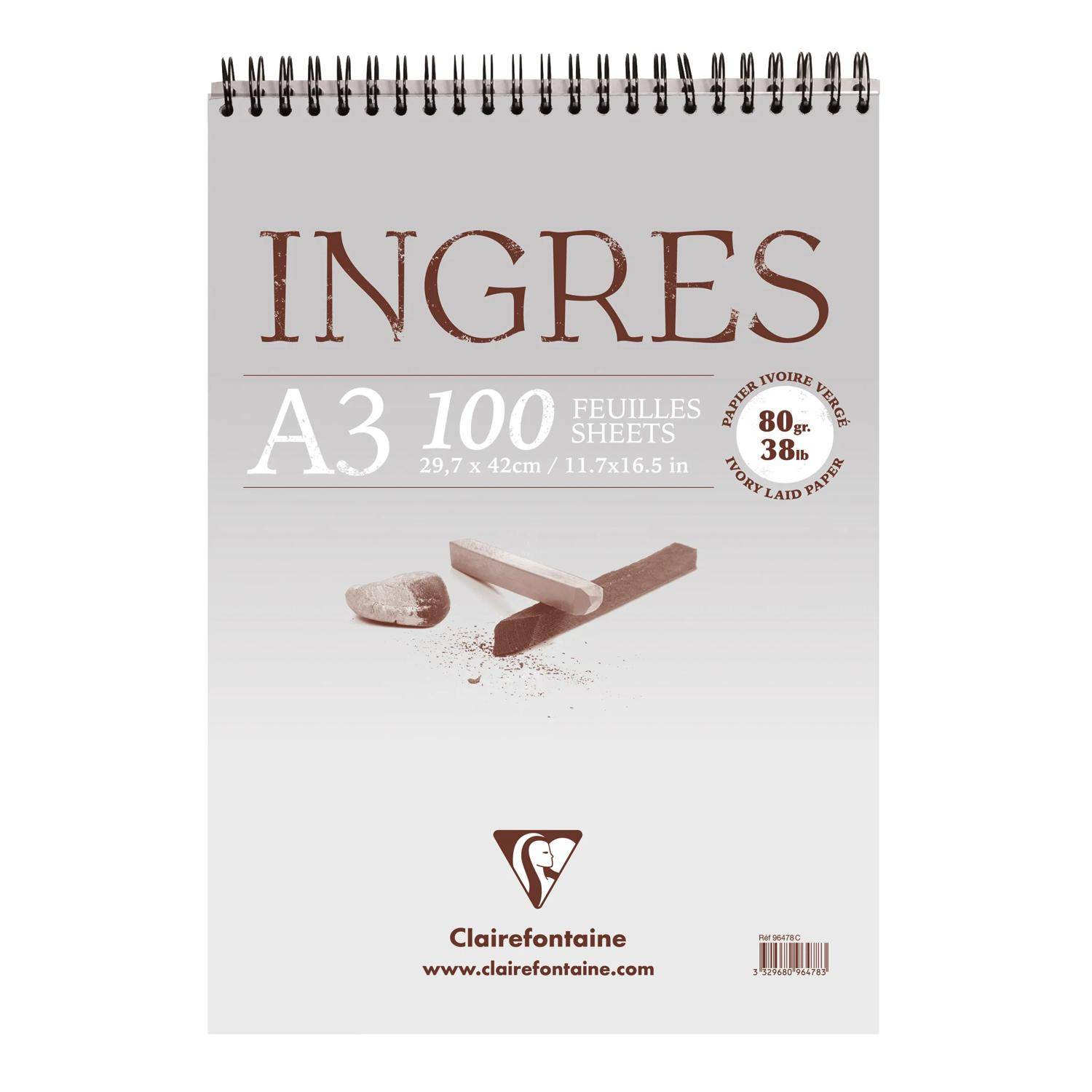 Umschlag eines Clairefontaine Ingres A3 Skizzenblockes, beschriftet mit „100 feuilles