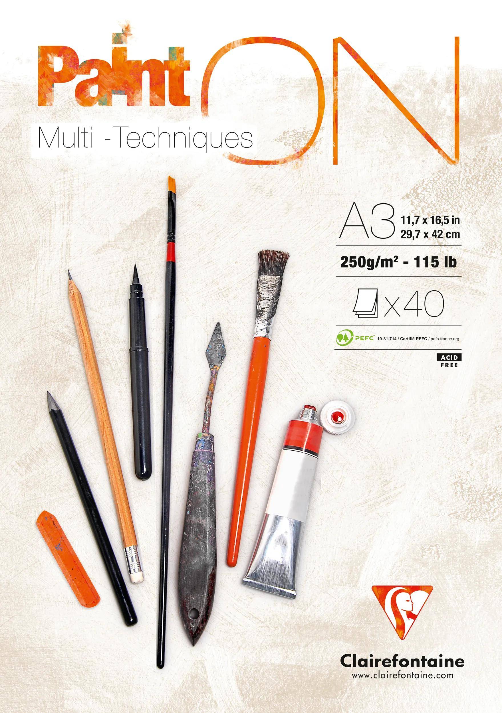 Clairefontaine 2x PaintON feinkörnig, Block A3, kopfseitig 40 Blatt weiß 96536C