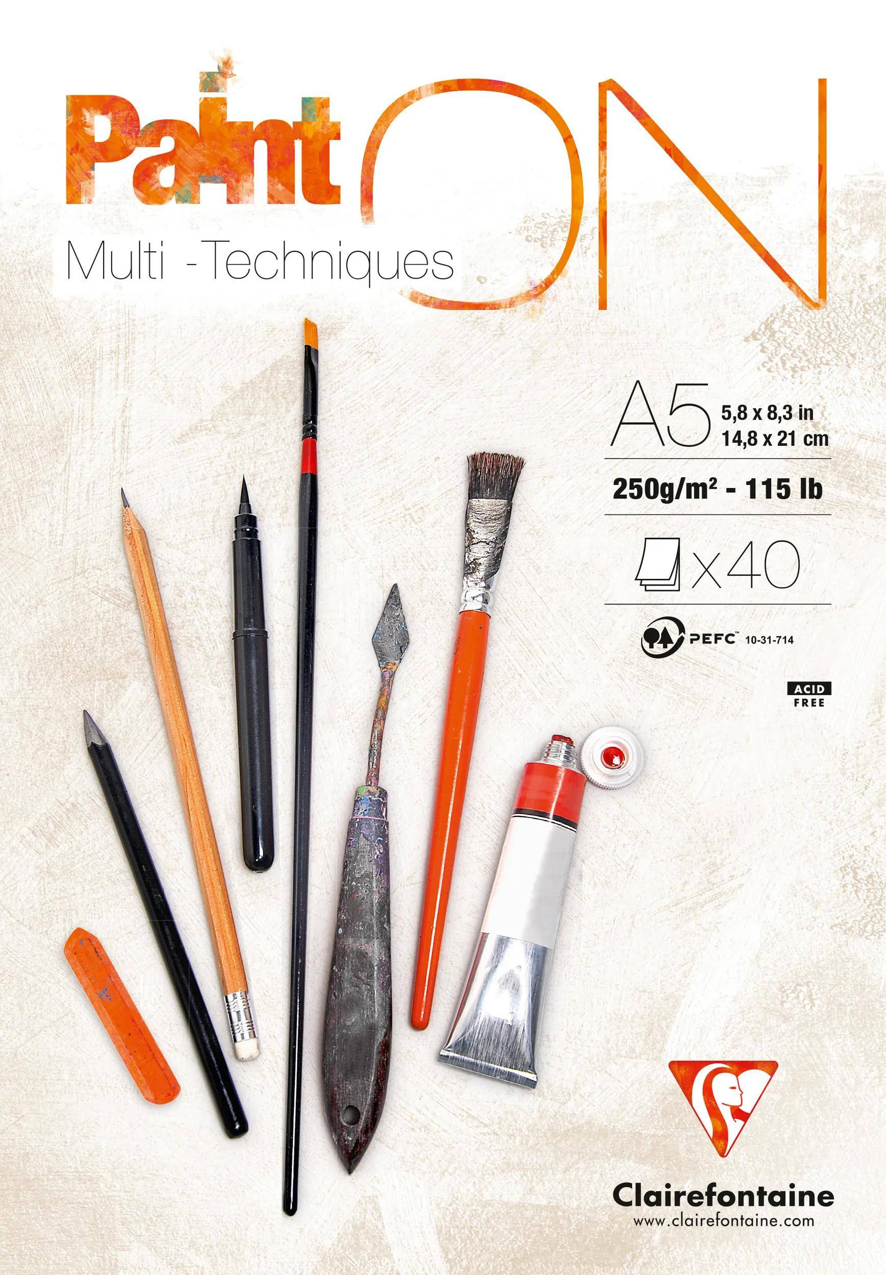Clairefontaine 4x PaintON feinkörnig, Block A5, kopfseitig 40 Blatt weiß 96538C