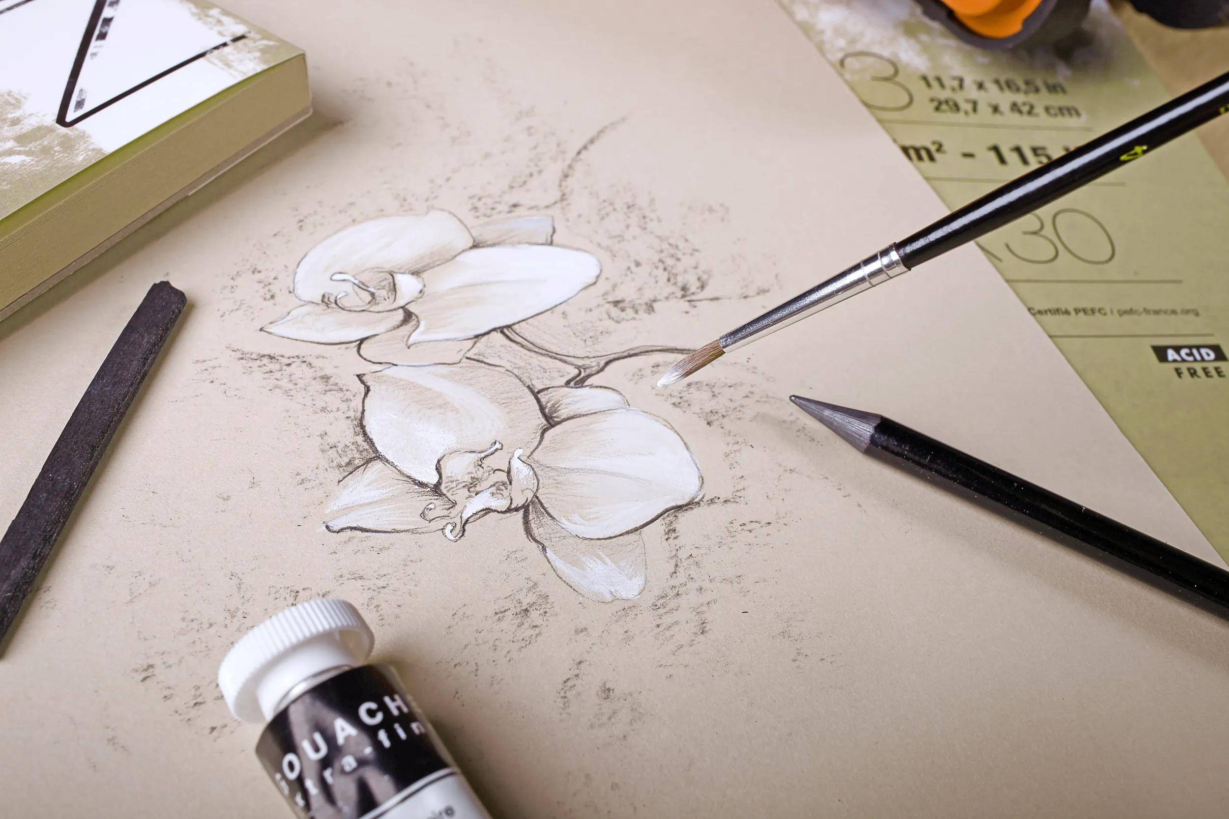 Clairefontaine 4x PaintON Naturel, Block A5, kopfseitig , 30 Blatt, Sand 96539C