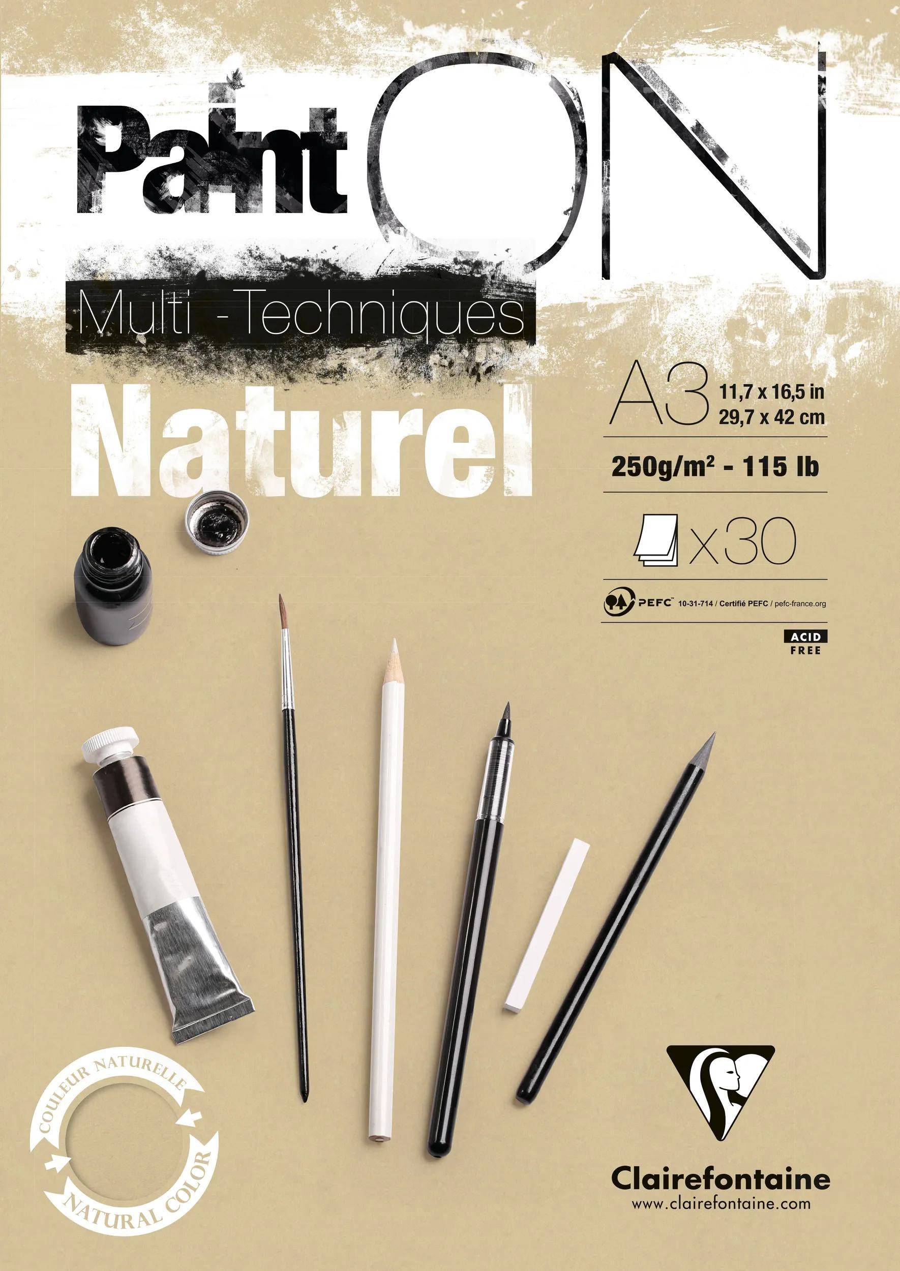 Clairefontaine 2x PaintON Naturel, Block A3, kopfseitig , 30 Blatt, Sand 96541C