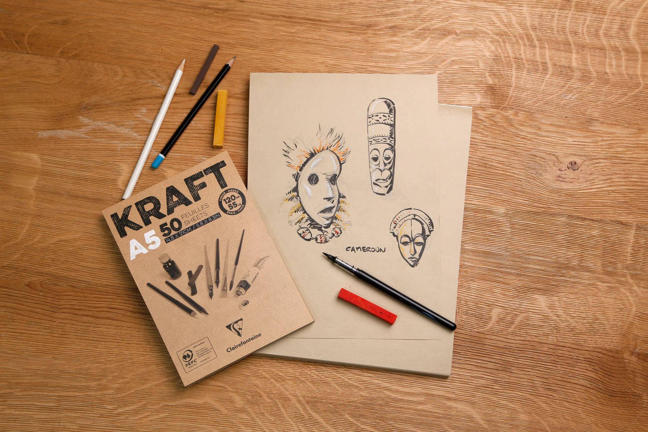 Clairefontaine 5x Block Kraftpapier, geleimt, 100 Blatt A5 90g 96544C