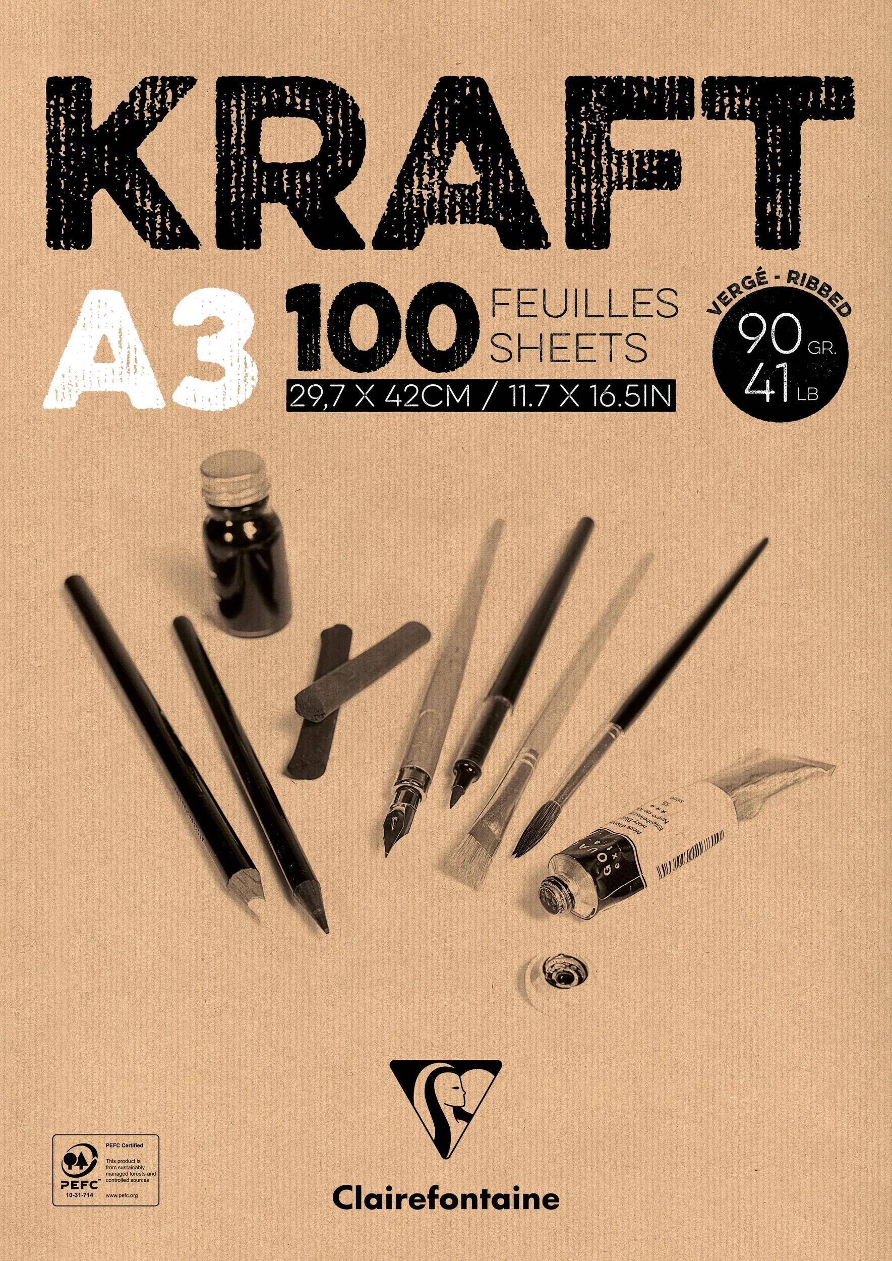 Clairefontaine 2x Block Kraftpapier, geleimt, 100 Blatt A3 90g 96546C