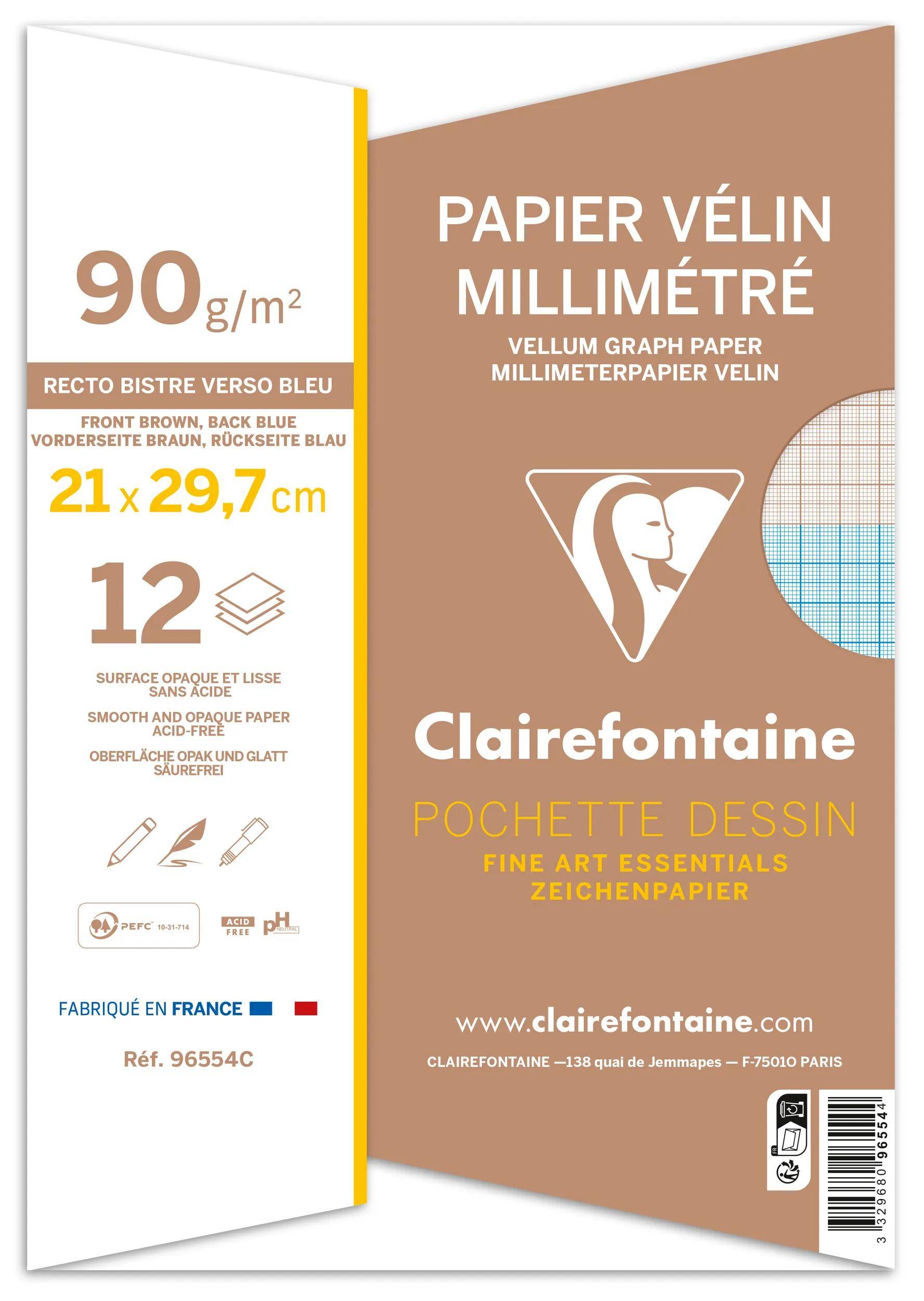 Clairefontaine 10x Millimeterpapier A4, Packung mit 12 Blatt 90g 96554C