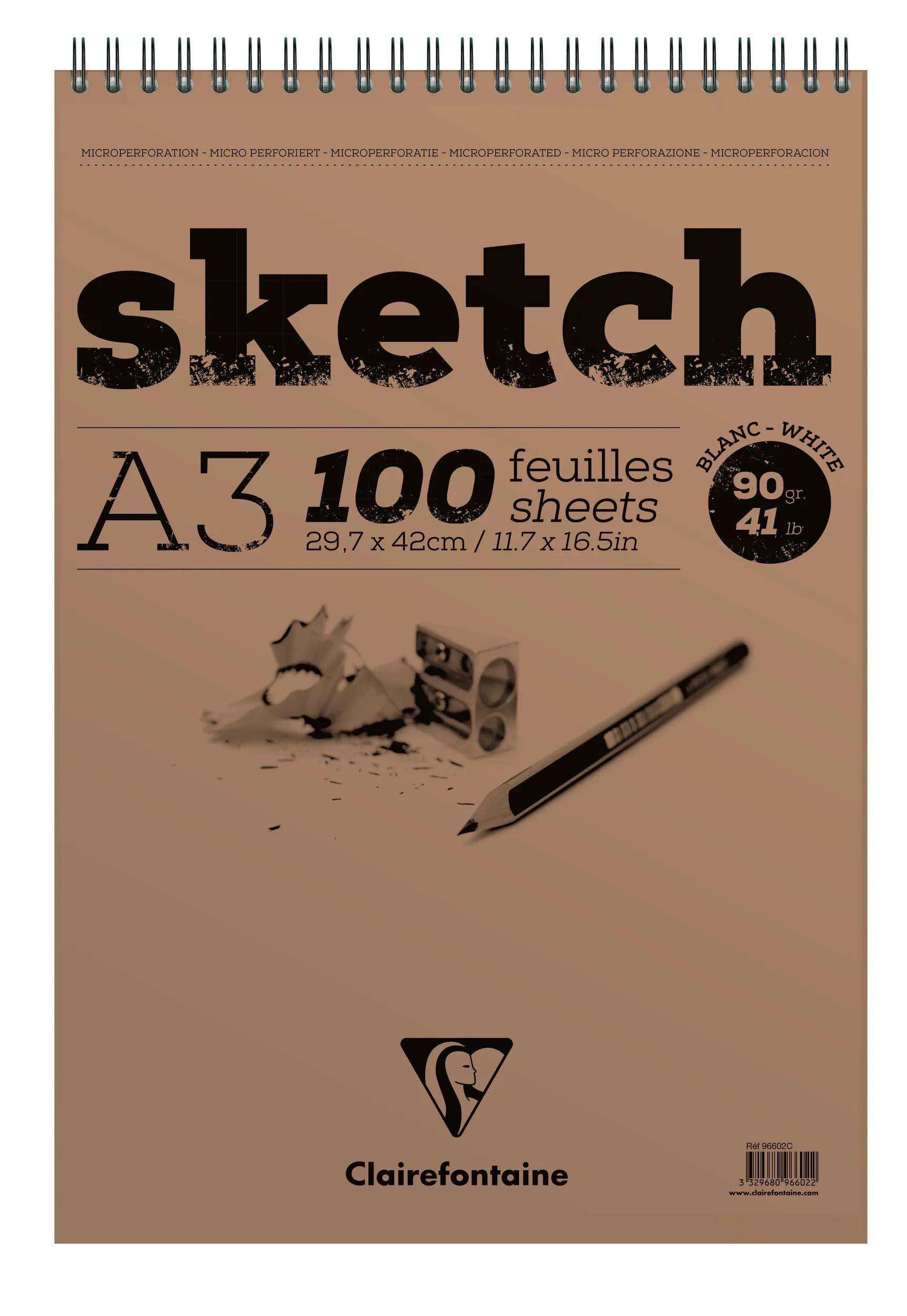 Clairefontaine 5x Sketch Skizzenblock A3 mit Doppelspirale 100 Blatt Weiß 96602C