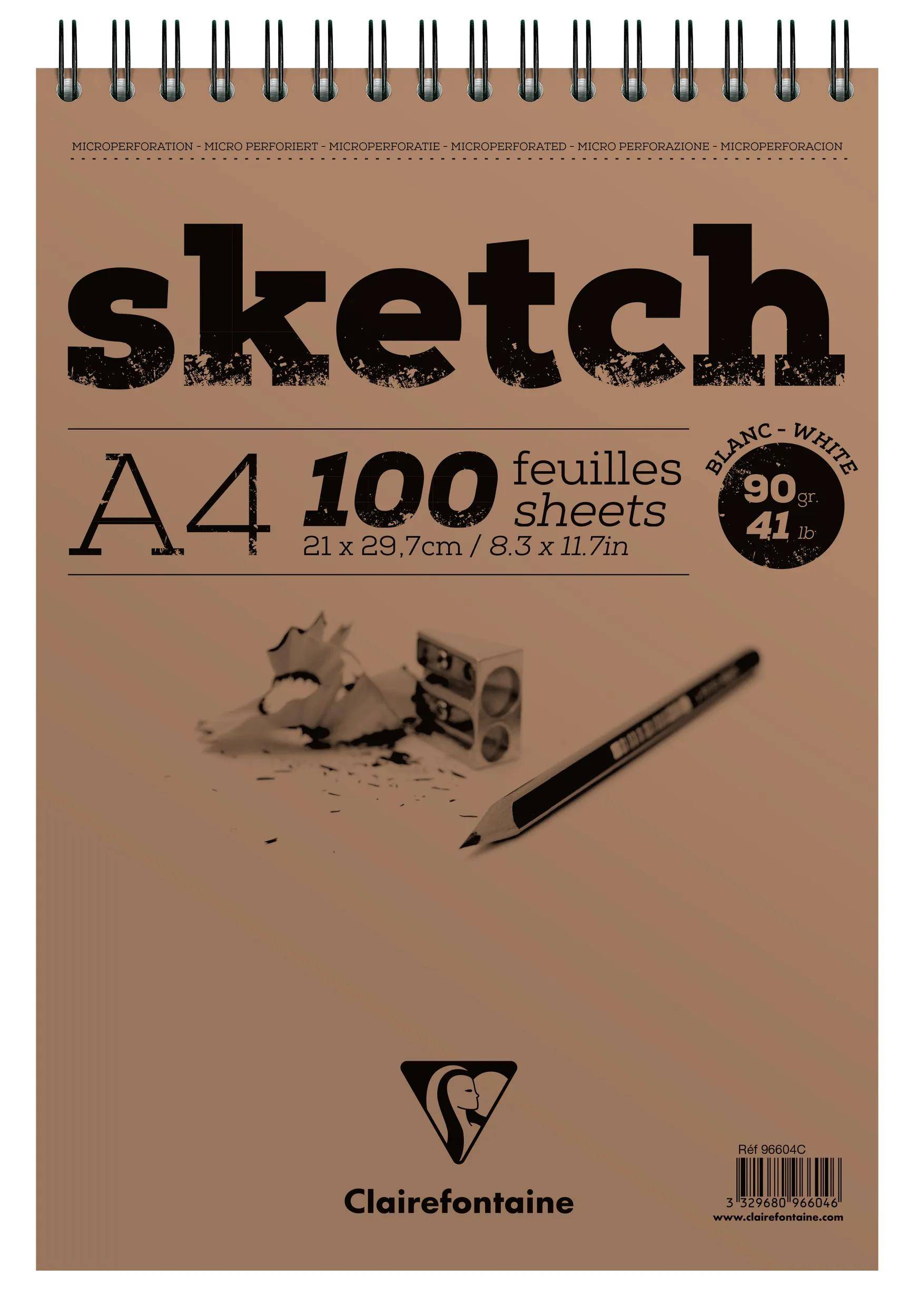 Clairefontaine 5x Sketch Skizzenblock A4 mit Doppelspirale 100 Blatt Weiß 96604C