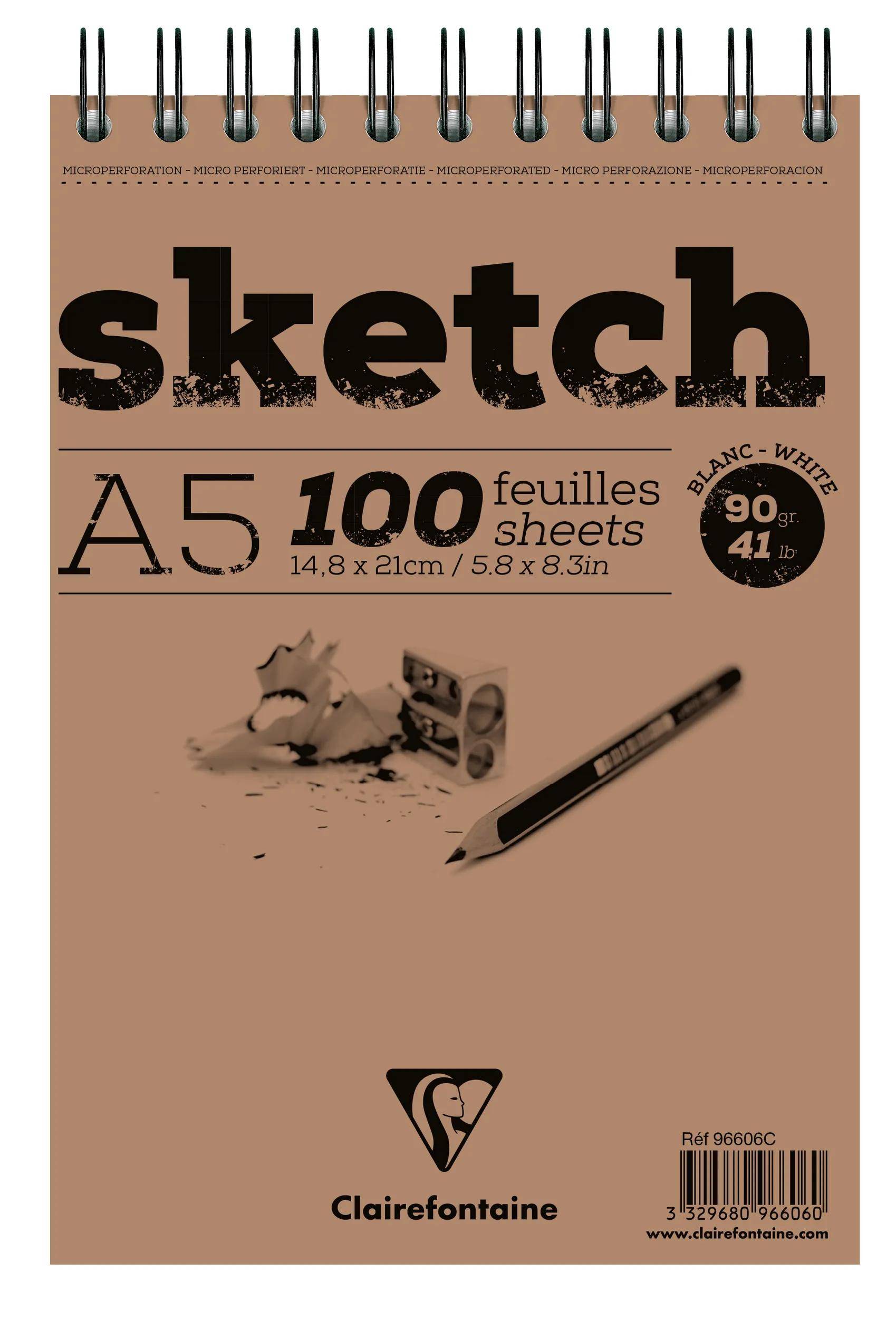 Clairefontaine 5x Sketch Skizzenblock A5 mit Doppelspirale 100 Blatt Weiß 96606C