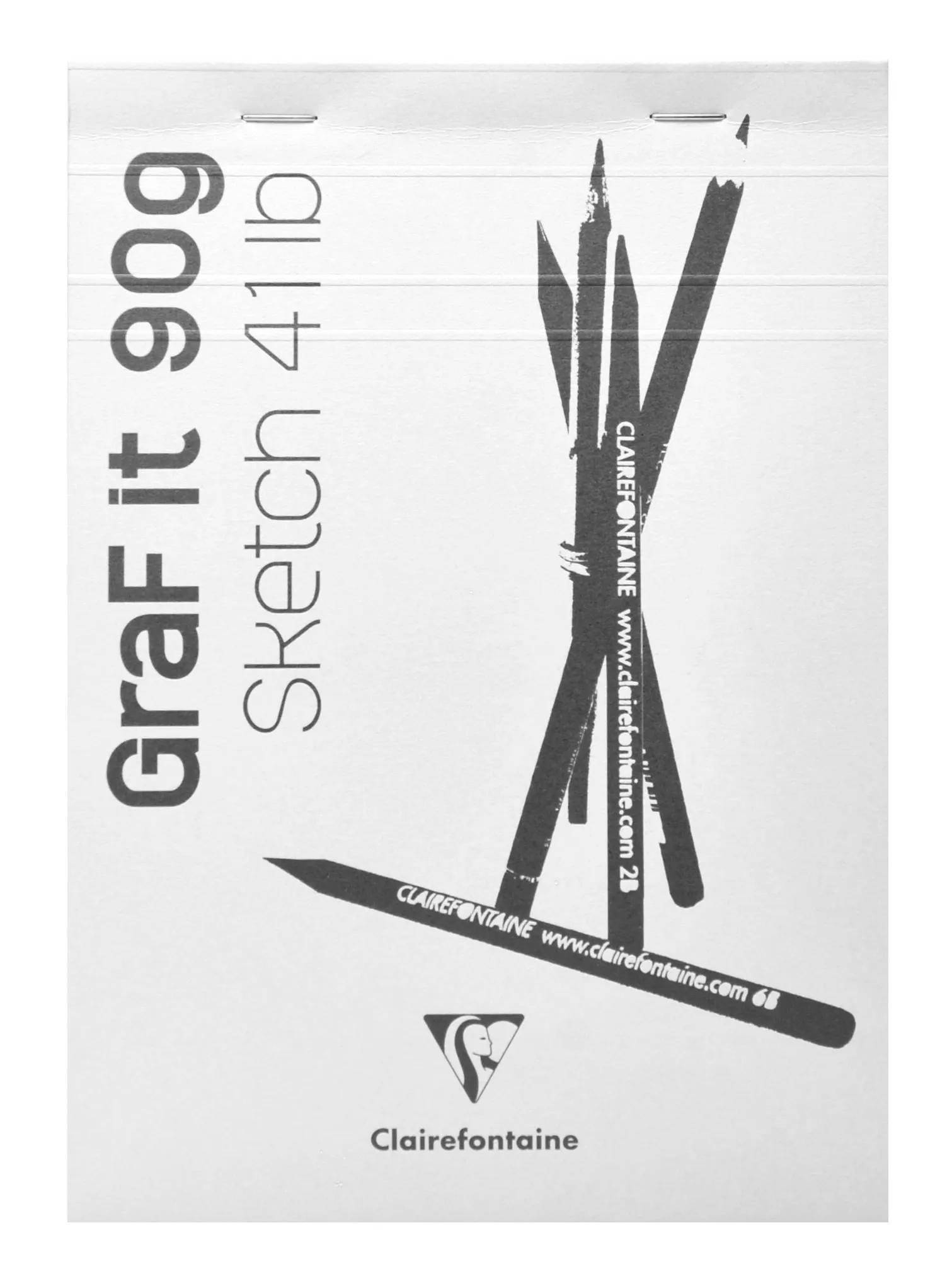 Paket für Clairefontaine GraFit 969 Skizzenblock mit schwarzen Zeicheninstrumenten auf weißem Umschlag.