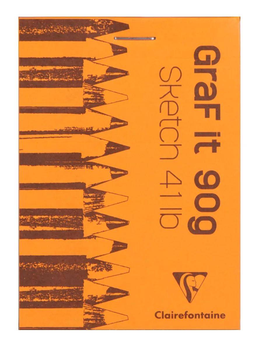 Orange Clairefontaine 'Graf it 909 Sketch 4110' Skizzenblock-Einband mit schwarzem Stiftmuster und Logo.