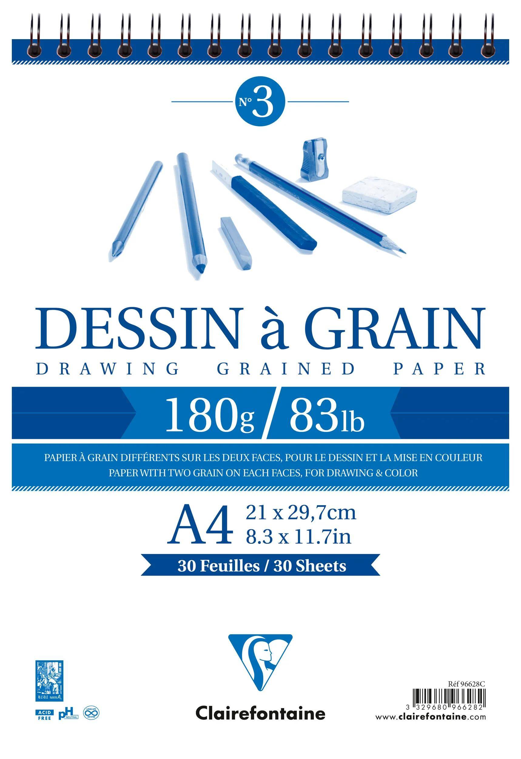 Clairefontaine 5x Gekörntes Zeichenpapier, Block , 30 Blatt A4 weiß 96628C
