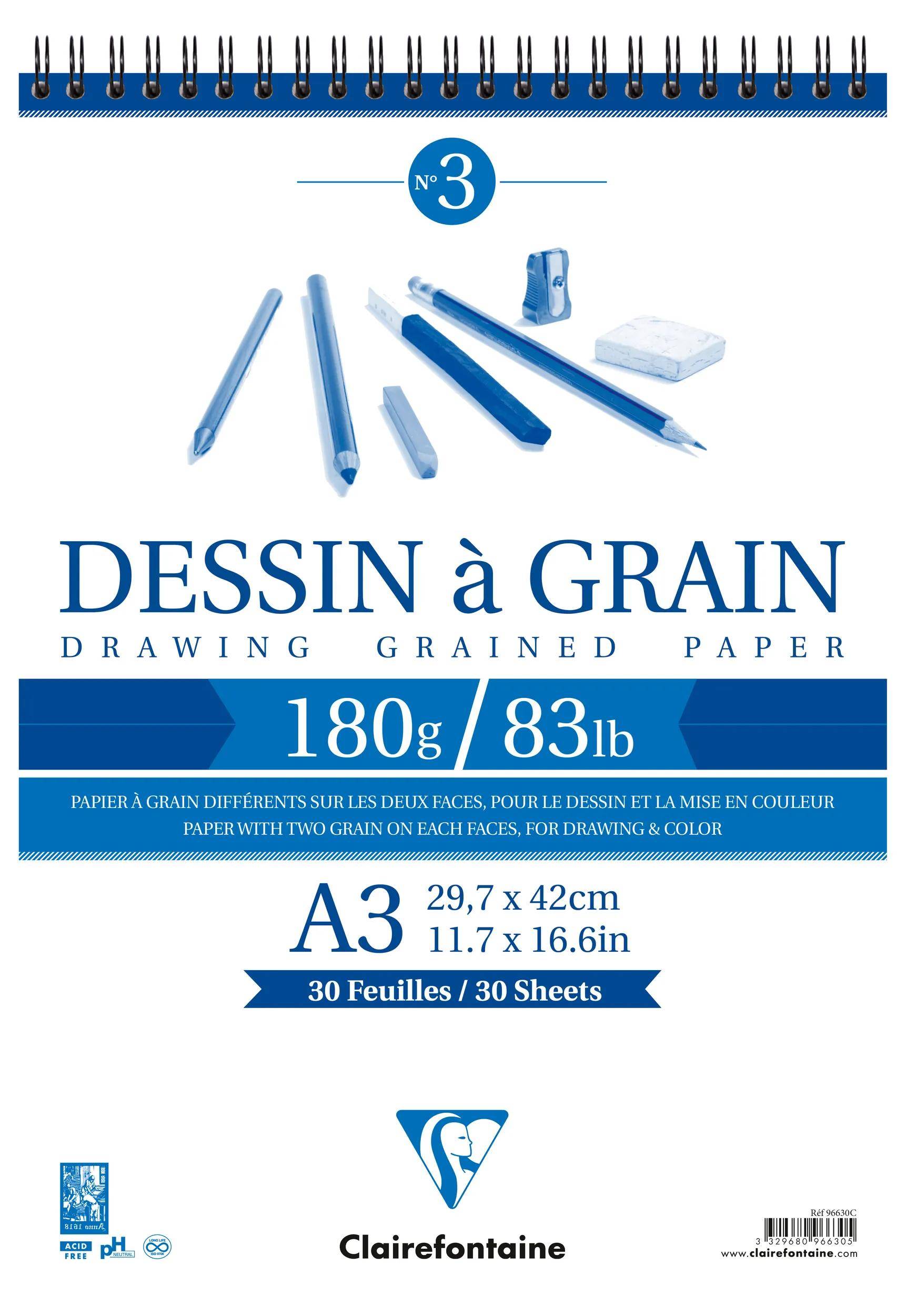 Clairefontaine 5x Gekörntes Zeichenpapier, Block , 30 Blatt A3 weiß 96630C