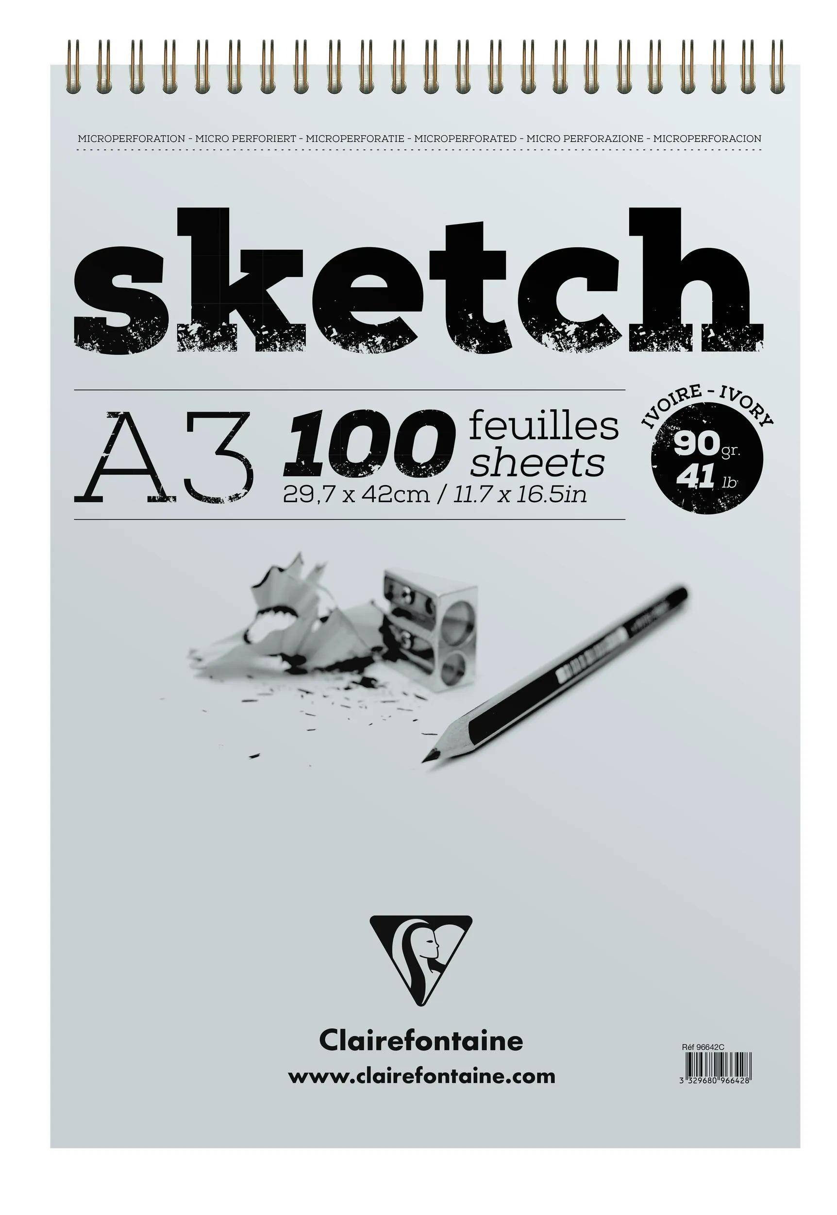 Clairefontaine 5x Sketch, Skizzenblock A3 , 100 Blatt Elfenbein 96642C