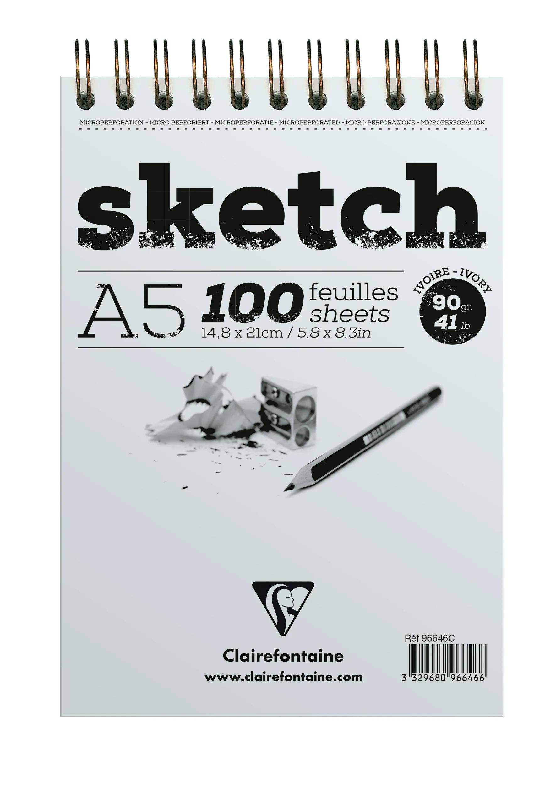 Clairefontaine 5x Sketch, Skizzenblock A5 , 100 Blatt Elfenbein 96646C