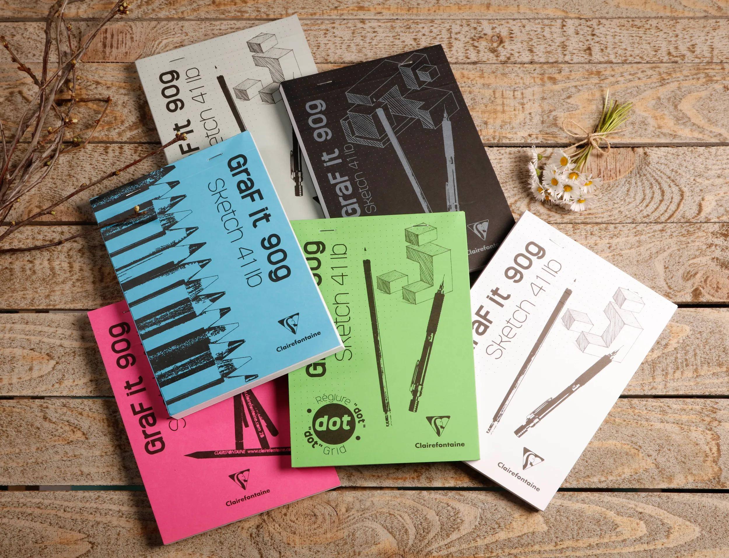 Clairefontaine 5x Skizzenblock GraF'it, DIN A4 , 80 Blatt Himmelblau 96681C