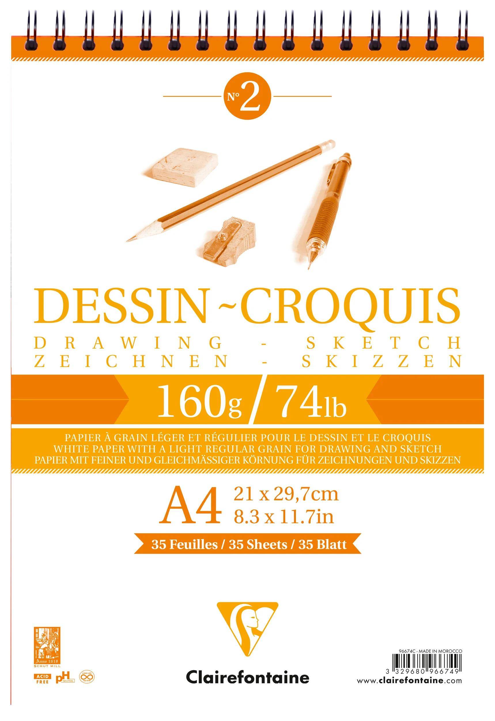 Clairefontaine 5x Zeichenund Skizzenpapier, Block 35 Blatt A4 weiß 96674C