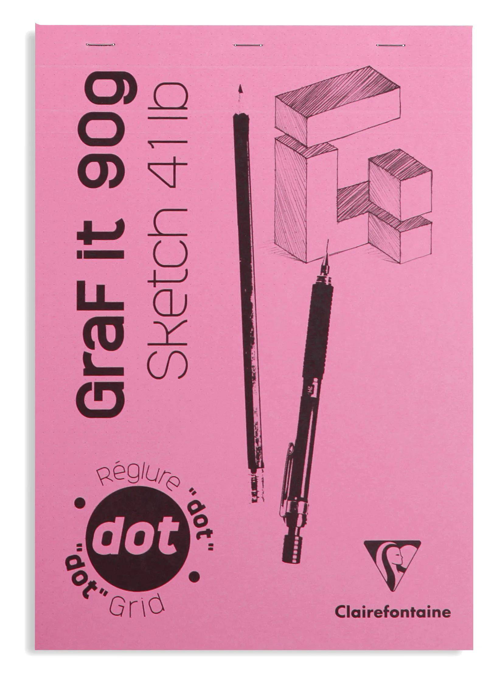 Clairefontaine 5x Skizzenblock GraF'it, DIN A4 , 80 Blatt , DOT-Lin. Rosa 96692C