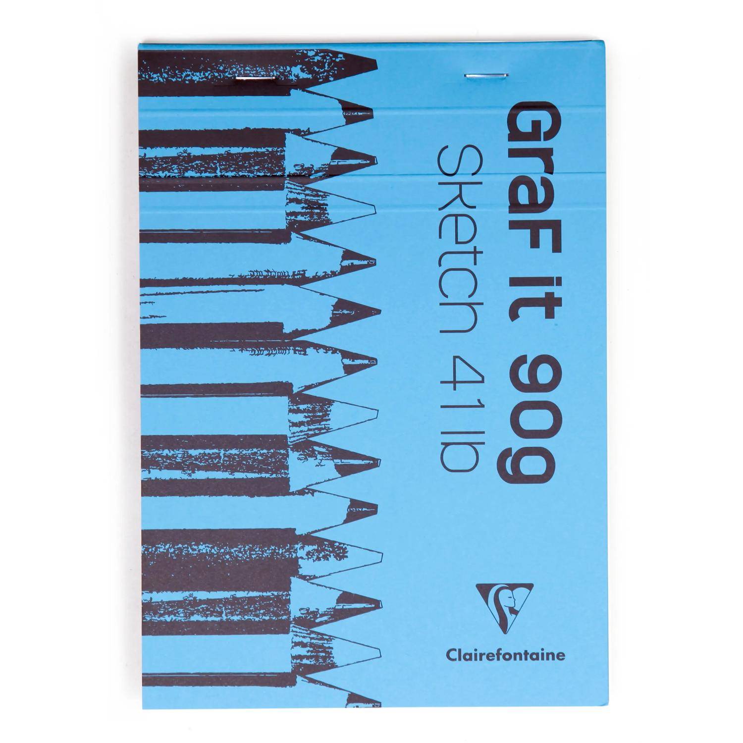 Blauer Clairefontaine 'Graf it 909 Sketch 41 lb' Papierblock-Umschlag mit großer Bleistiftgrafik und Logo.