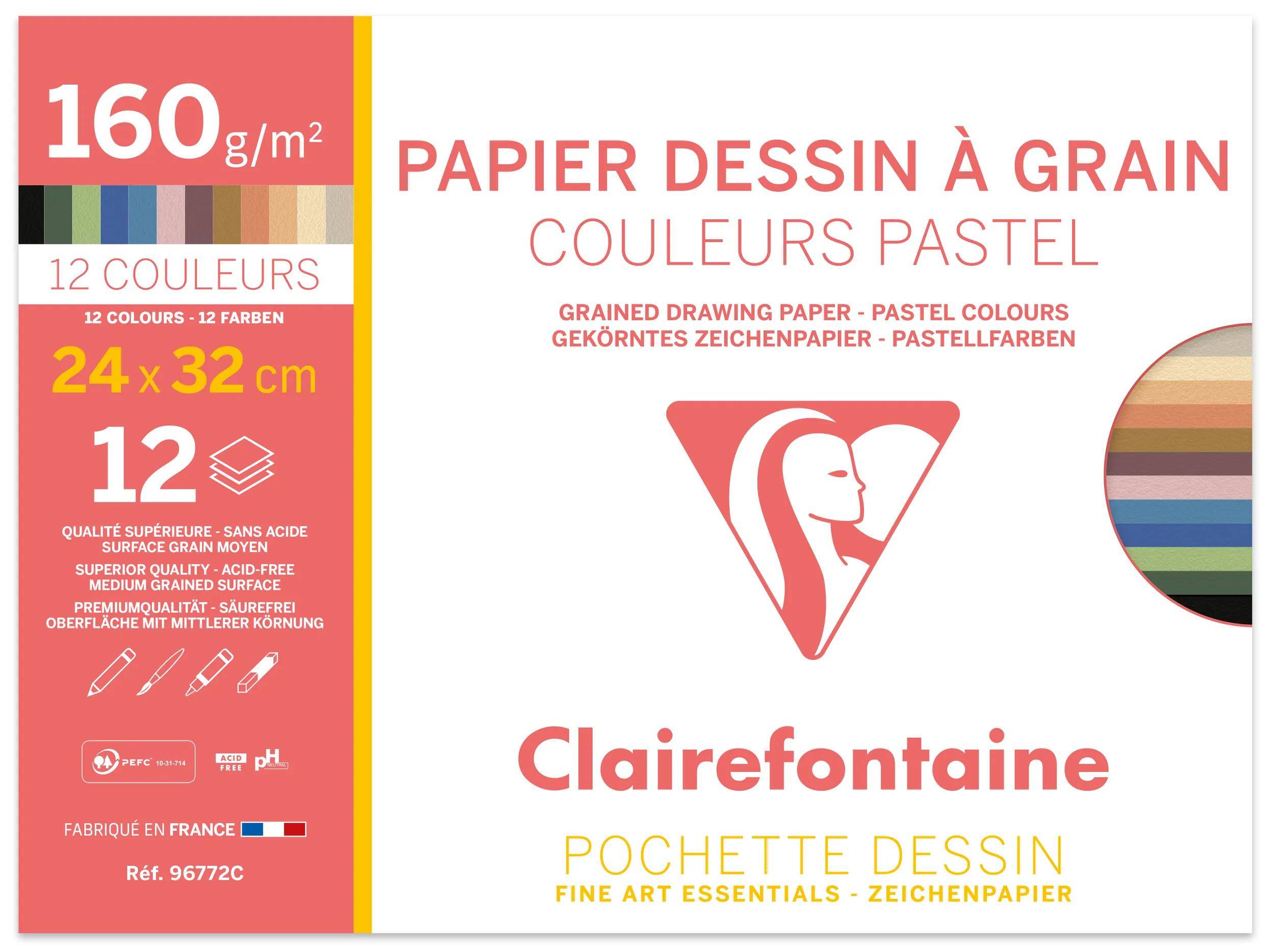 Clairefontaine 10x Zeichenpapier A4 Pack. 12 Bogen Pastellfarben sort. 96772C