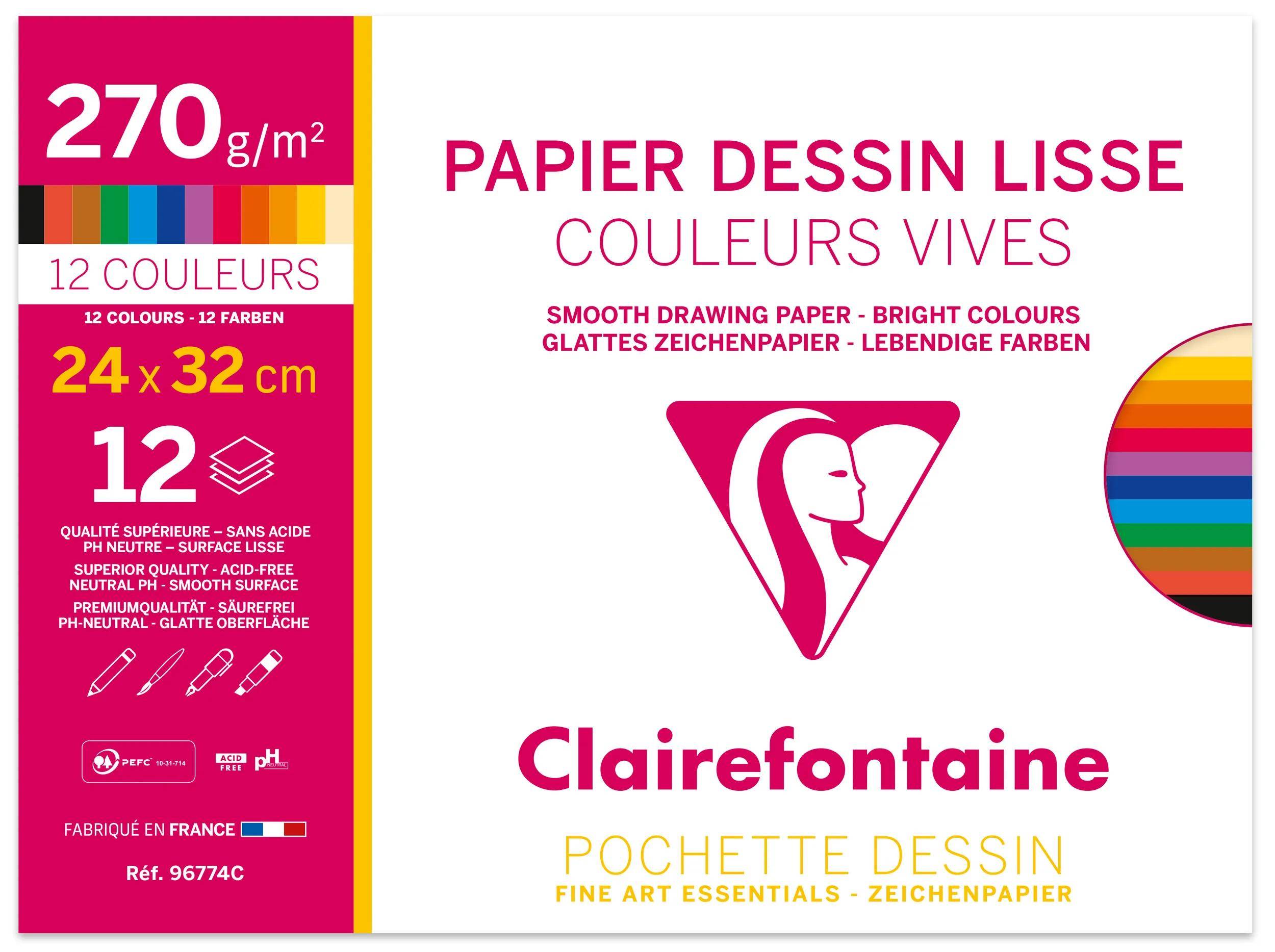 Clairefontaine 10x Zeichenpapier 24x32 cm Maya Farben sortiert 96774C