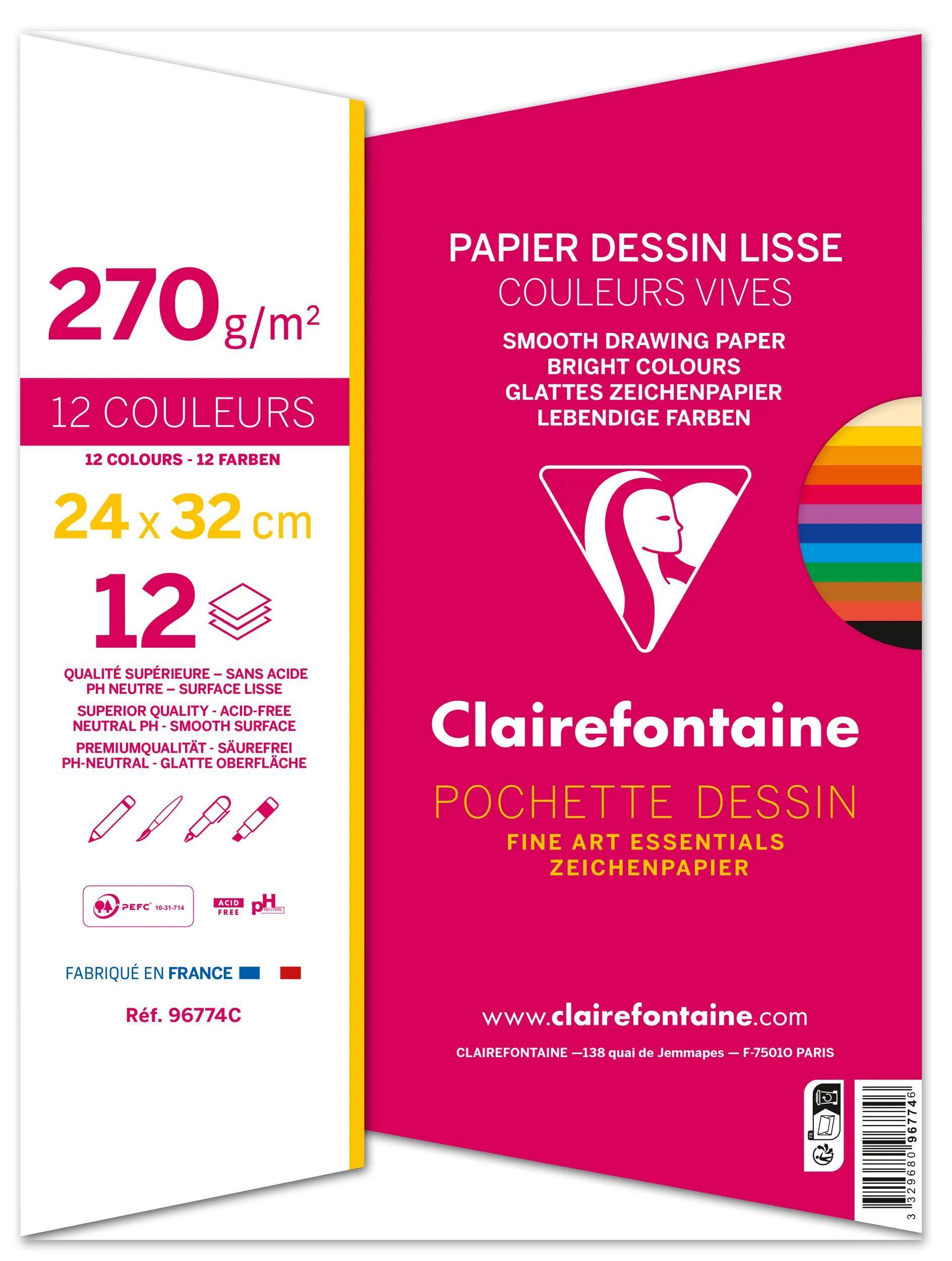 Clairefontaine 10x Zeichenpapier 24x32 cm Maya Farben sortiert 96774C