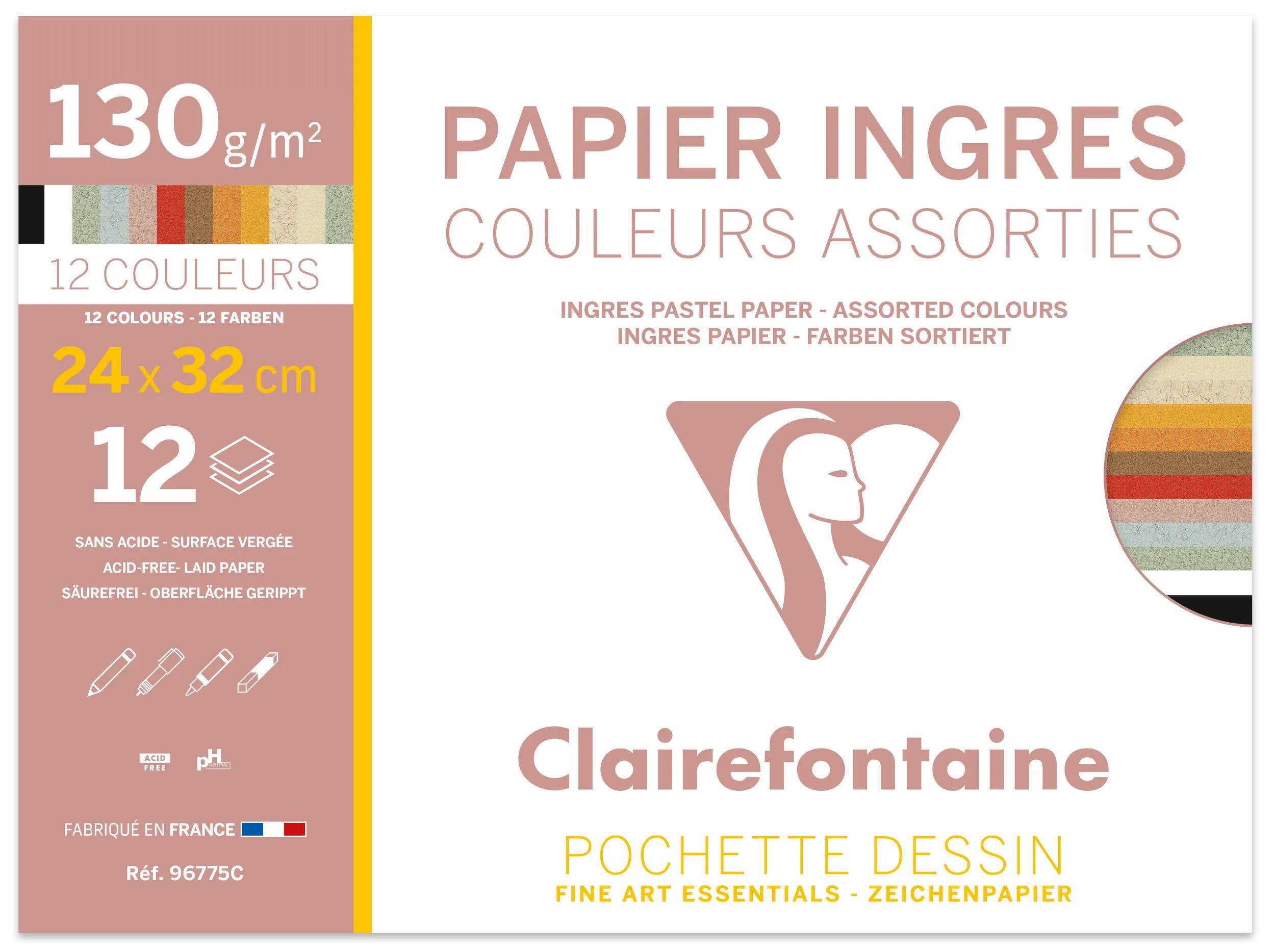 Clairefontaine 10x Zeichenpapier 24x32cm 12 Bogen Pastellfarben sort. 96775C