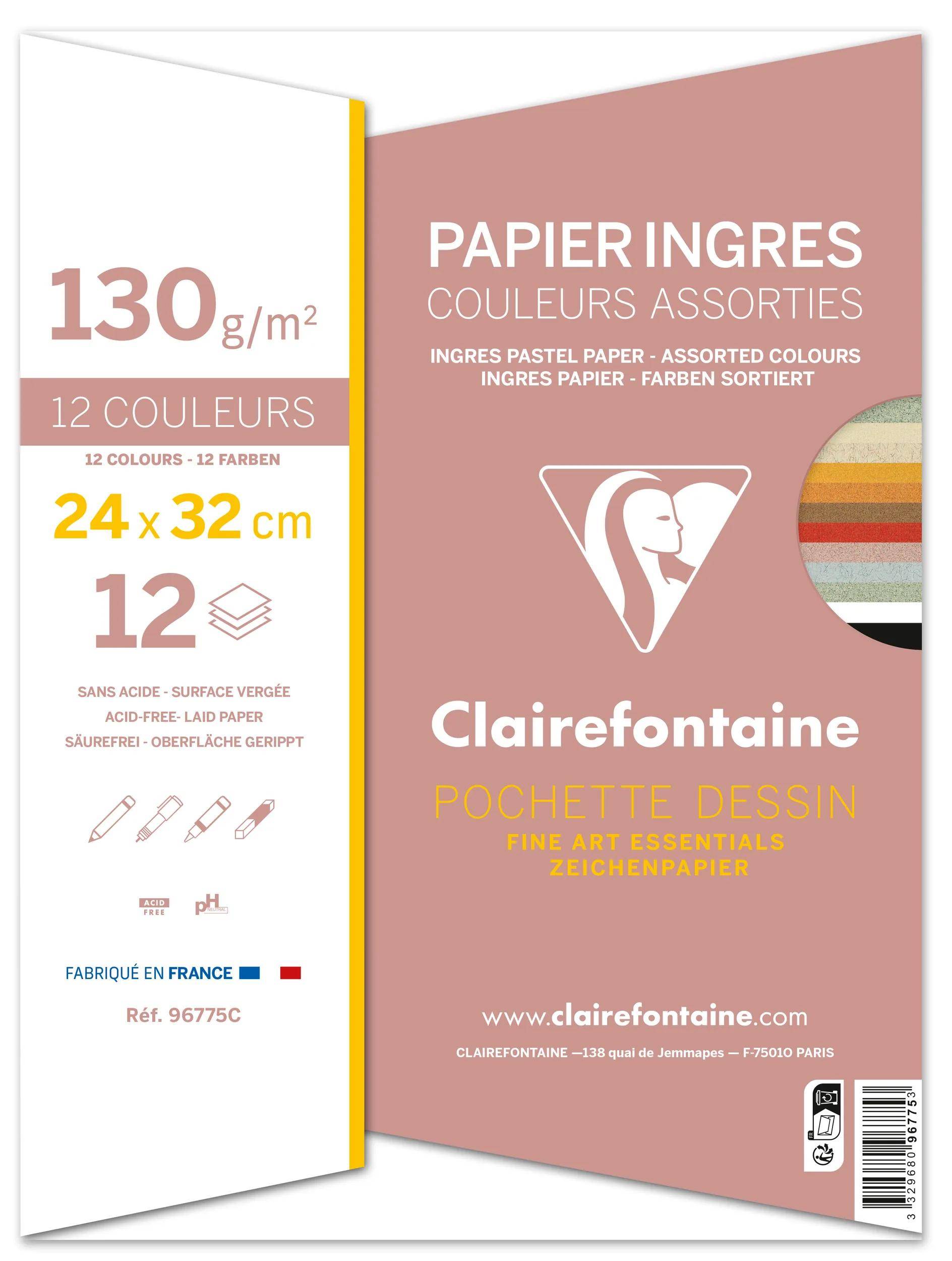 Clairefontaine 10x Zeichenpapier 24x32cm 12 Bogen Pastellfarben sort. 96775C