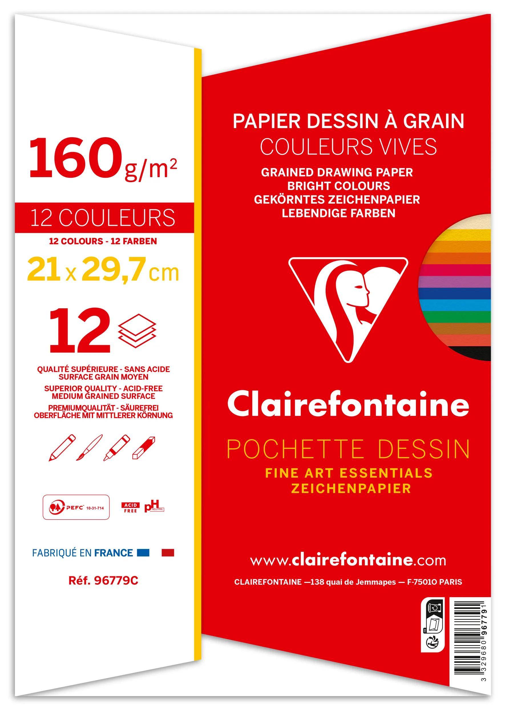Clairefontaine 10x Zeichenpapier A4 Pack. 12 Bogen Lebendige Farben sort. 96779C