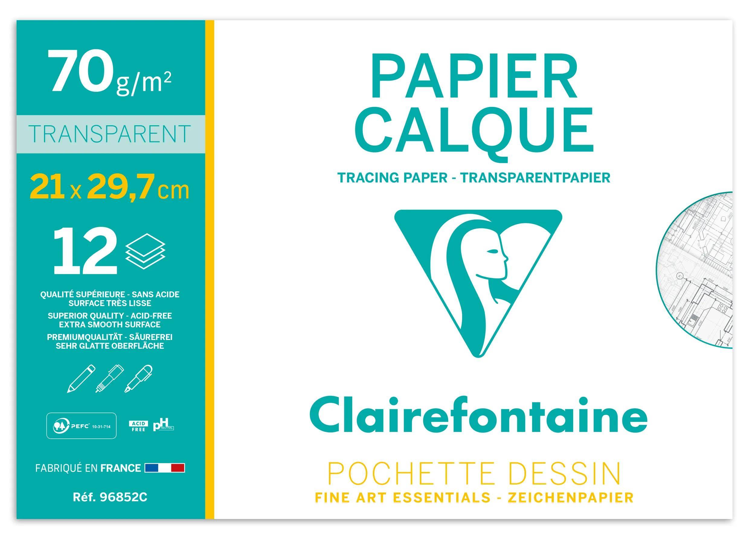 Clairefontaine 10x Transparentpapier, Packung mit 12 Blatt A4, 70/75g 96852C
