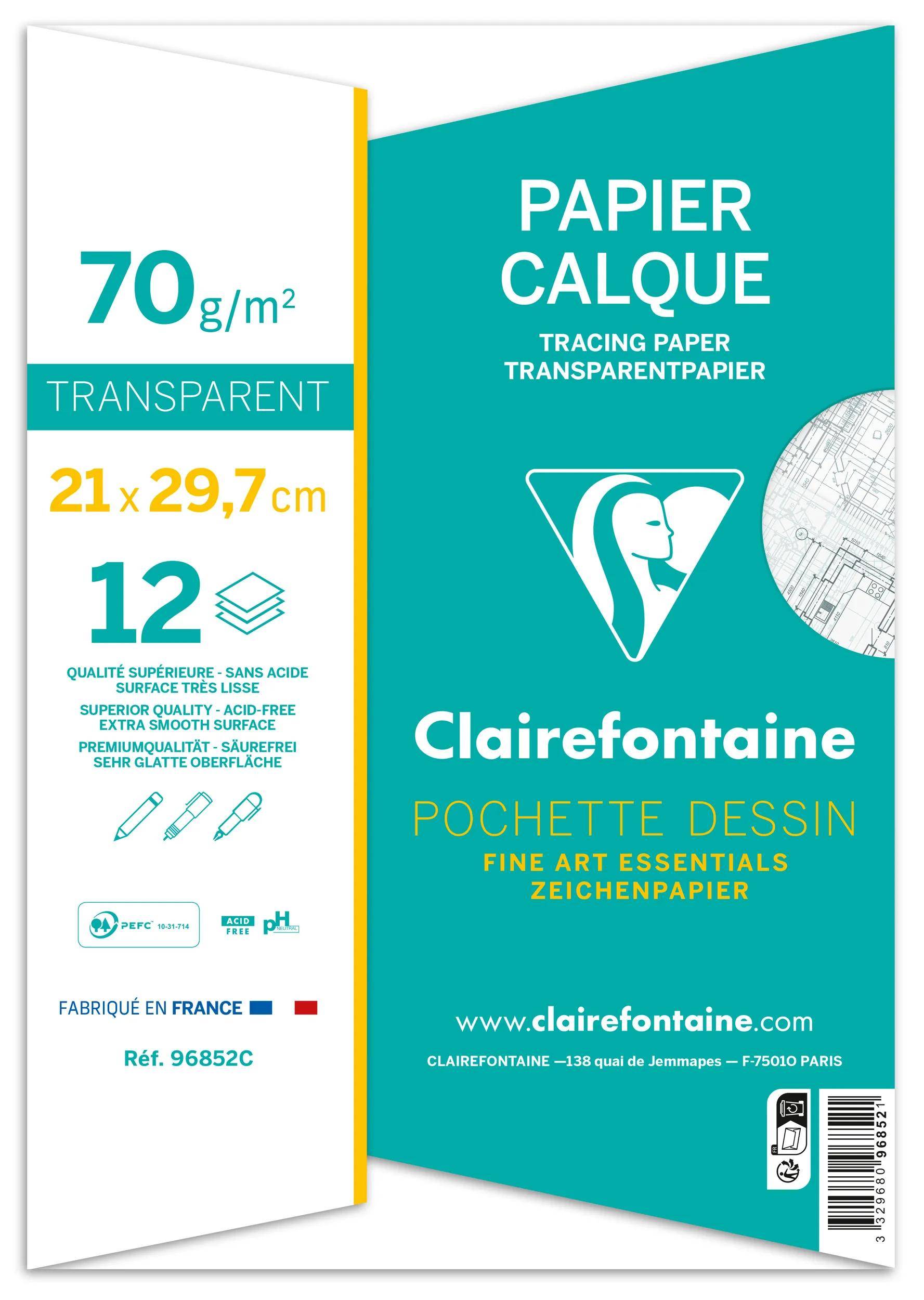 Clairefontaine 10x Transparentpapier, Packung mit 12 Blatt A4, 70/75g 96852C