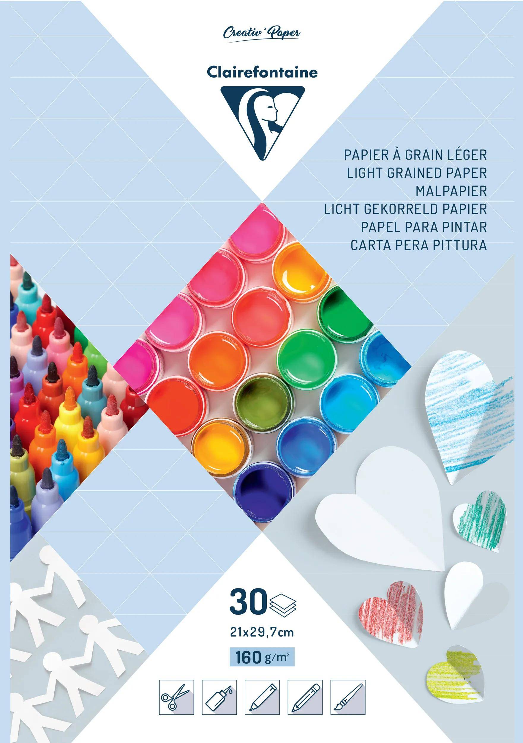 Clairefontaine 5x Block Premium mit 30 Blatt A4 160g - Weiß 97242C
