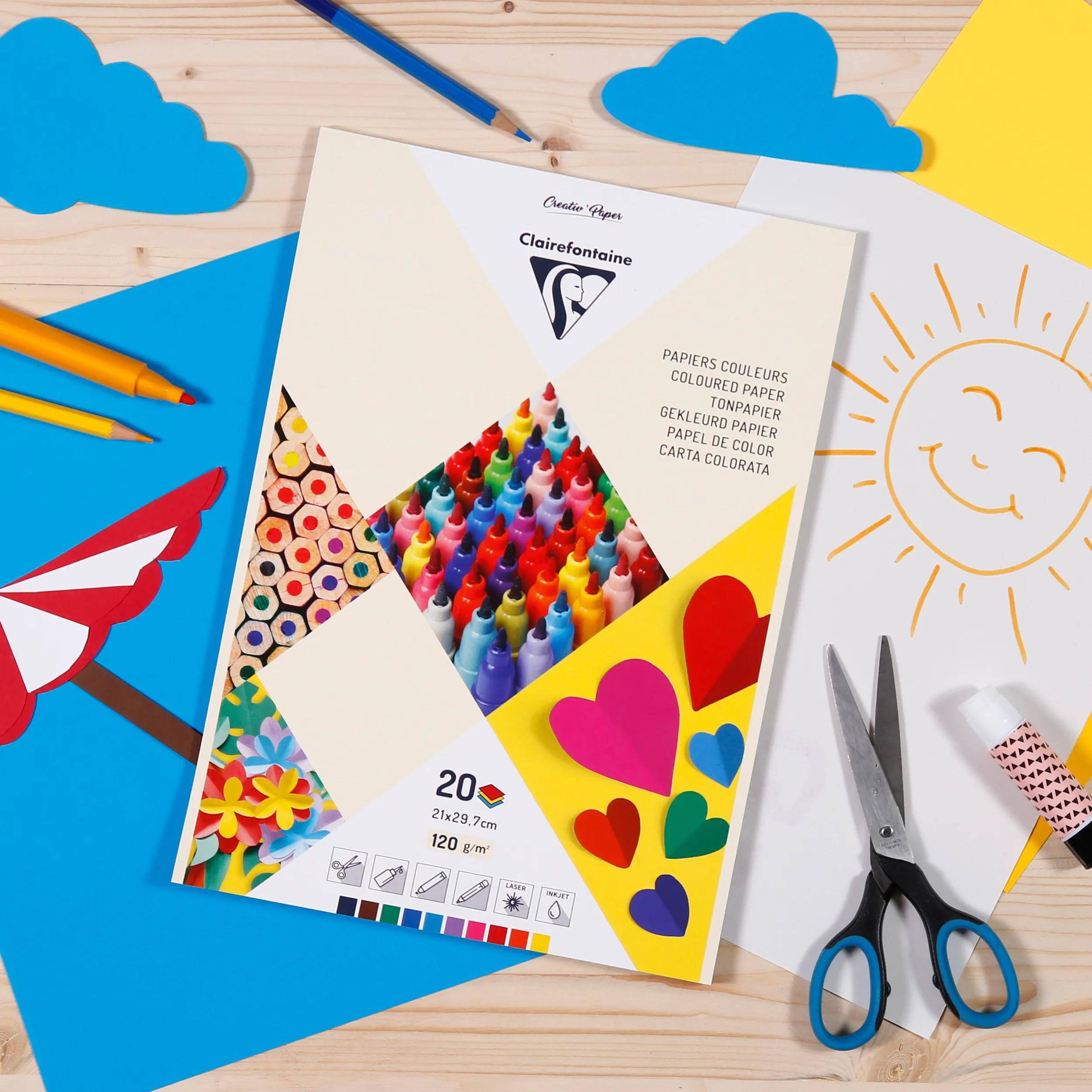 Clairefontaine 10x Farbiges Papier (Tonpapier), Block mit 20 Blatt A4 97244C