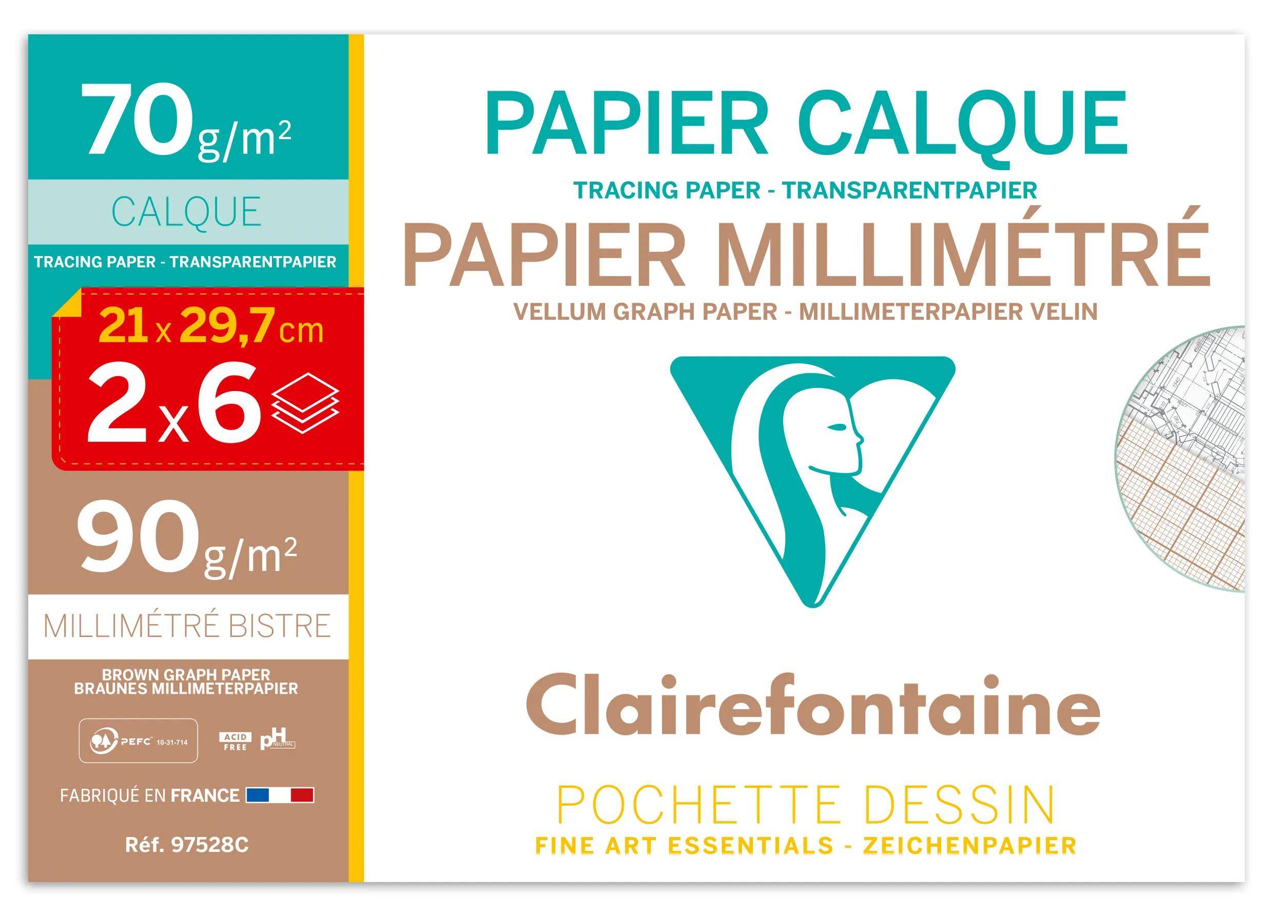 Clairefontaine 10x Millimeterpapier 6 Blatt+ Transparent 6 Blatt DIN A4 97528C