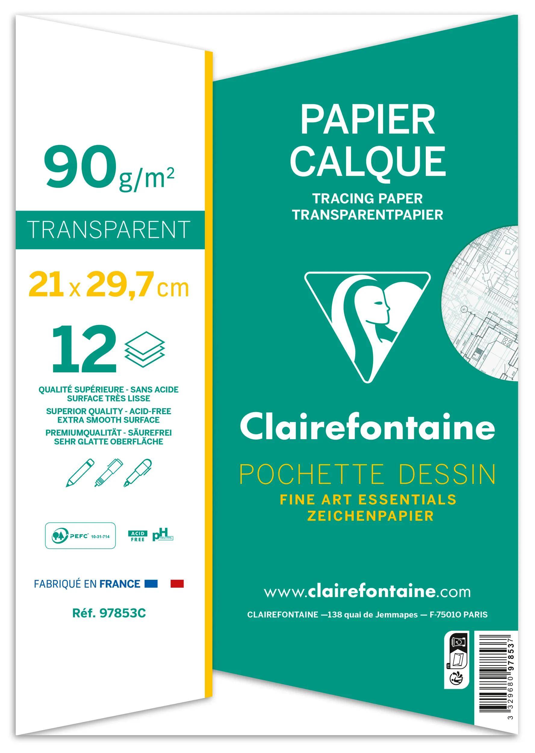 Clairefontaine 10x Transparentpapier, Packung mit 12 Blatt A4, 90/95g 97853C