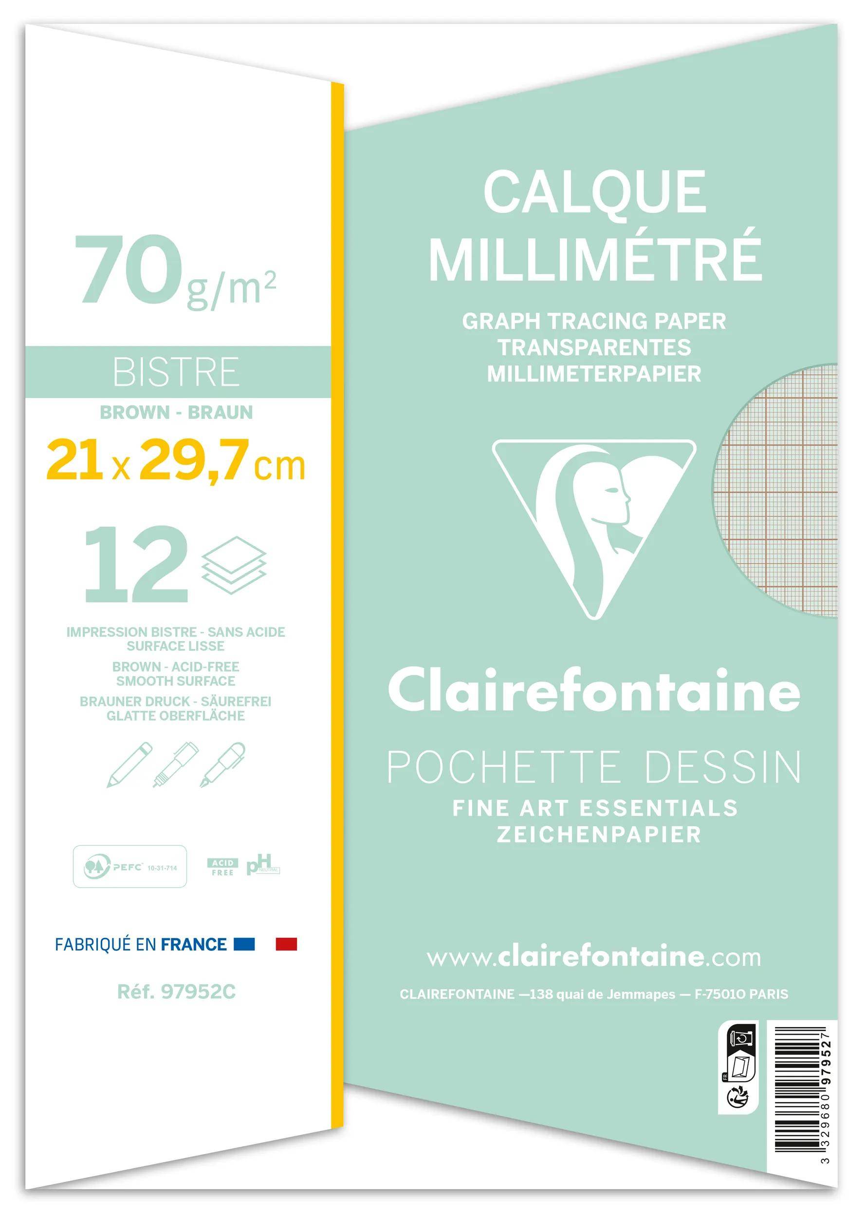 Clairefontaine 10x Transparentpapier/Millimeterpapier Pack. 12 Blatt A4 97952C