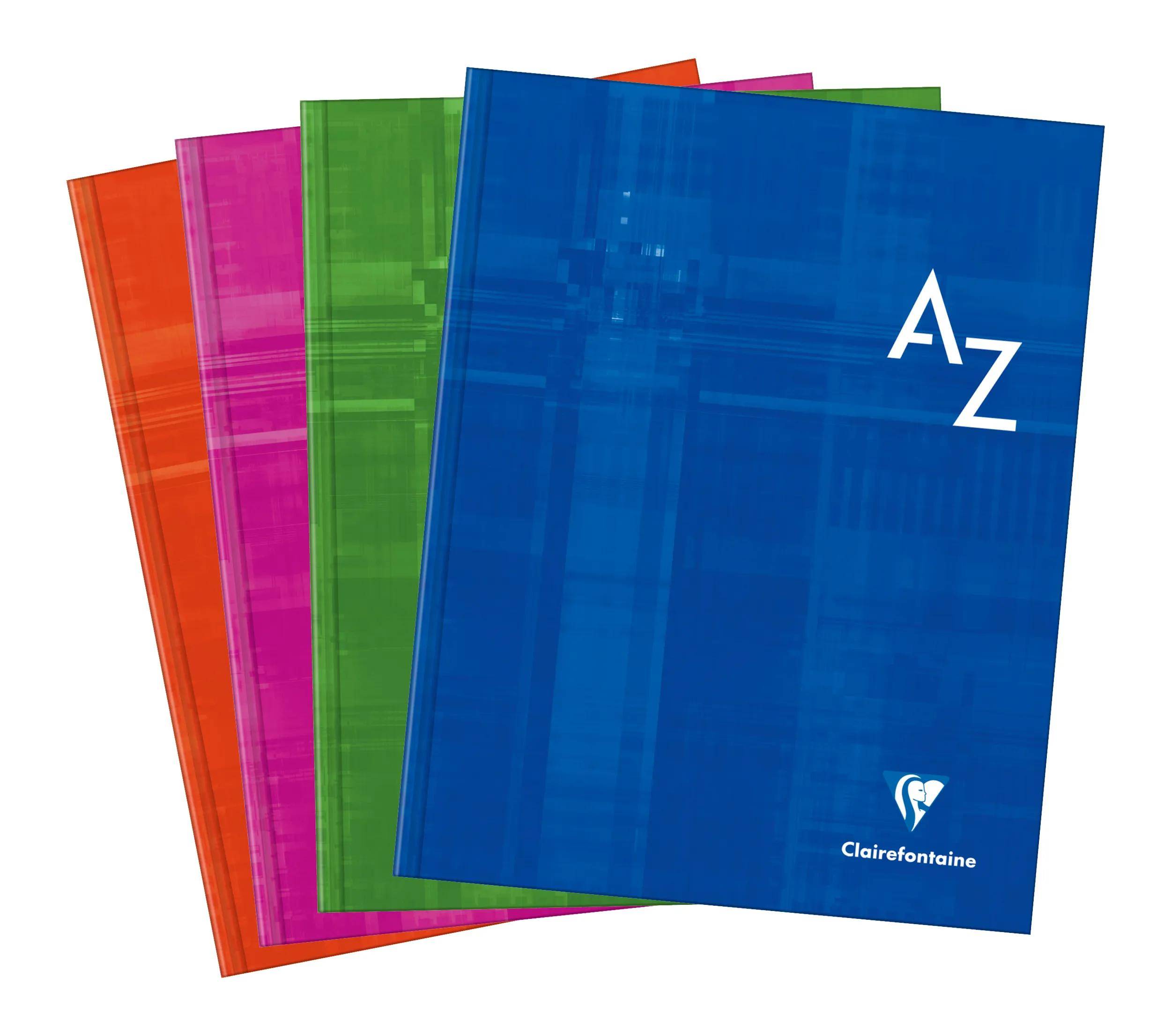 Stapel farbenfroher Alphabet-Notizbücher mit blauem Vorderdeckel mit der Aufschrift „A-Z